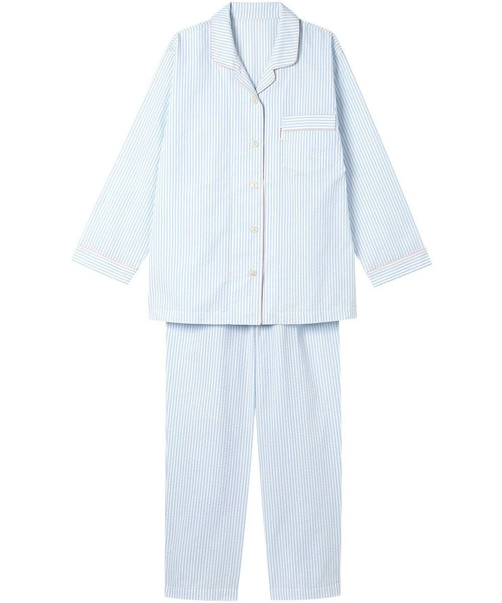 【ワコール 睡眠科学/wacoal suimin】のパジャマ 長袖 長ズボン 綿100%(本体) サッカー素材 レディース YDX344 睡眠科学/ワコール インテリア・キッズ・メンズ・レディースファッション・服の通販 founy(ファニー) 　ファッション　Fashion　レディースファッション　Fashion for Women　トップス・カットソー　Cut & Sew Tops　サッカー　Seersucker, Summer Fabric　パジャマ　Pajamas, Sleepwear　ボトム　Bottoms, Lower Wear　長袖　Long Sleeve, Full Sleeve　サックス|ID: prp329100004868718 ipo3291000000036281389