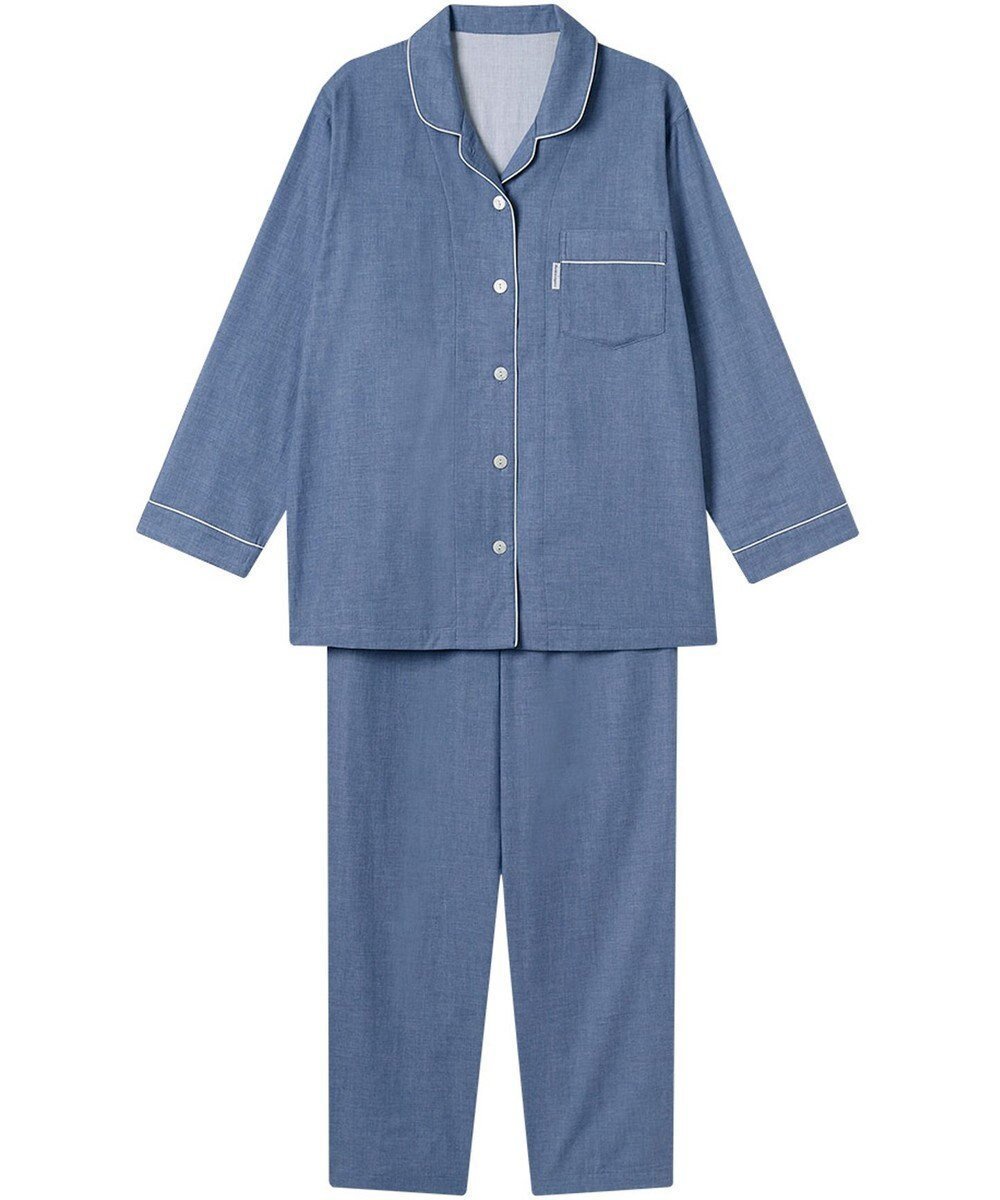 【ワコール 睡眠科学/wacoal suimin】のパジャマ 長袖 長ズボン 綿100%(本体) 二重ガーゼ レディース YDX518 睡眠科学/ワコール インテリア・キッズ・メンズ・レディースファッション・服の通販 founy(ファニー) 　ファッション　Fashion　レディースファッション　Fashion for Women　トップス・カットソー　Cut & Sew Tops　スタイリッシュ　Stylish, Fashionable　デニム　Denim, Jeans Material　長袖　Long Sleeve, Full Sleeve　パイピング　Piping, Trim Design　パジャマ　Pajamas, Sleepwear　ボトム　Bottoms, Lower Wear　ブルー|ID: prp329100004868719 ipo3291000000036281396