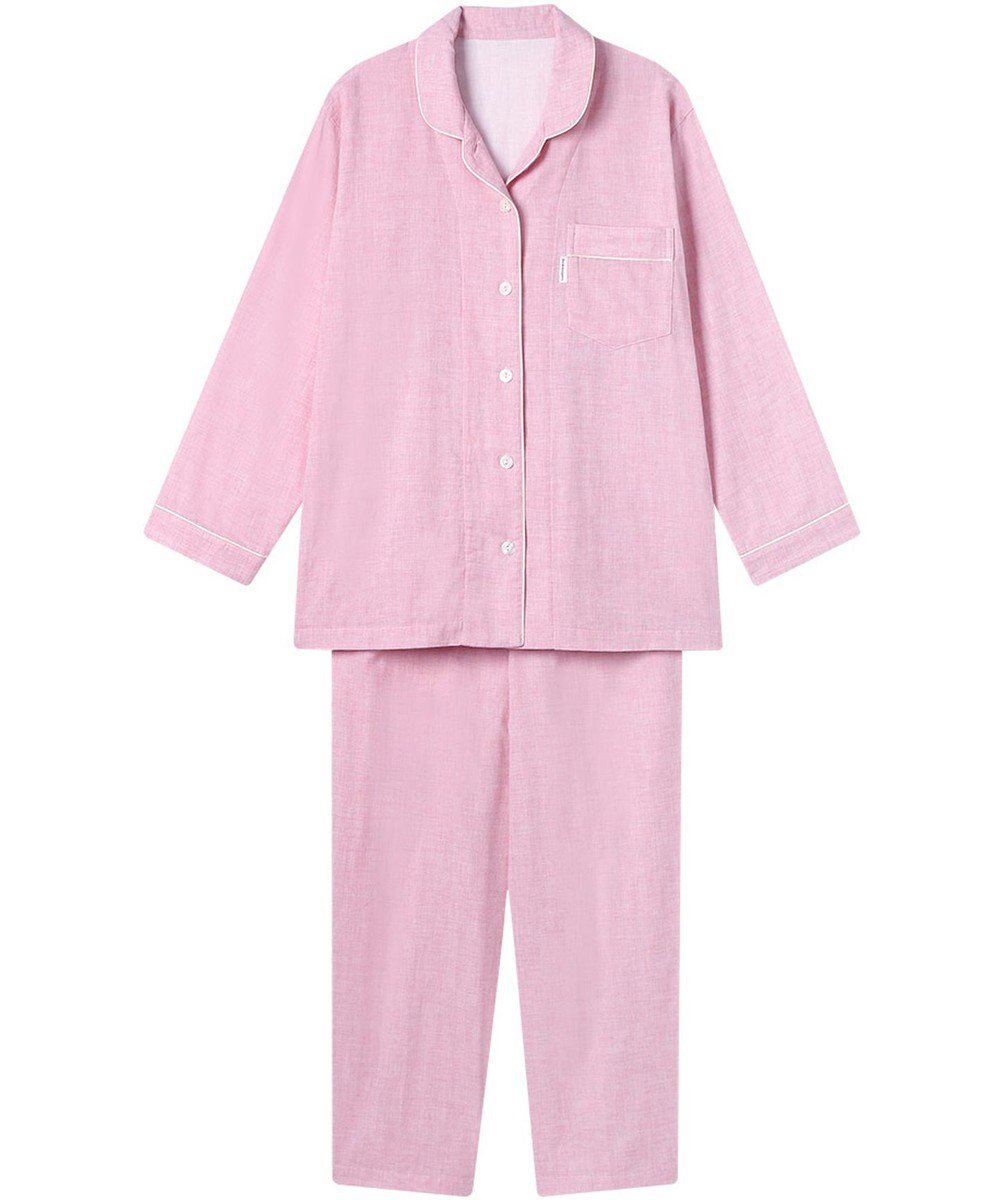 【ワコール 睡眠科学/wacoal suimin】のパジャマ 長袖 長ズボン 綿100%(本体) 二重ガーゼ レディース YDX518 睡眠科学/ワコール インテリア・キッズ・メンズ・レディースファッション・服の通販 founy(ファニー) 　ファッション　Fashion　レディースファッション　Fashion for Women　トップス・カットソー　Cut & Sew Tops　スタイリッシュ　Stylish, Fashionable　デニム　Denim, Jeans Material　長袖　Long Sleeve, Full Sleeve　パイピング　Piping, Trim Design　パジャマ　Pajamas, Sleepwear　ボトム　Bottoms, Lower Wear　ピンク|ID: prp329100004868719 ipo3291000000036281398