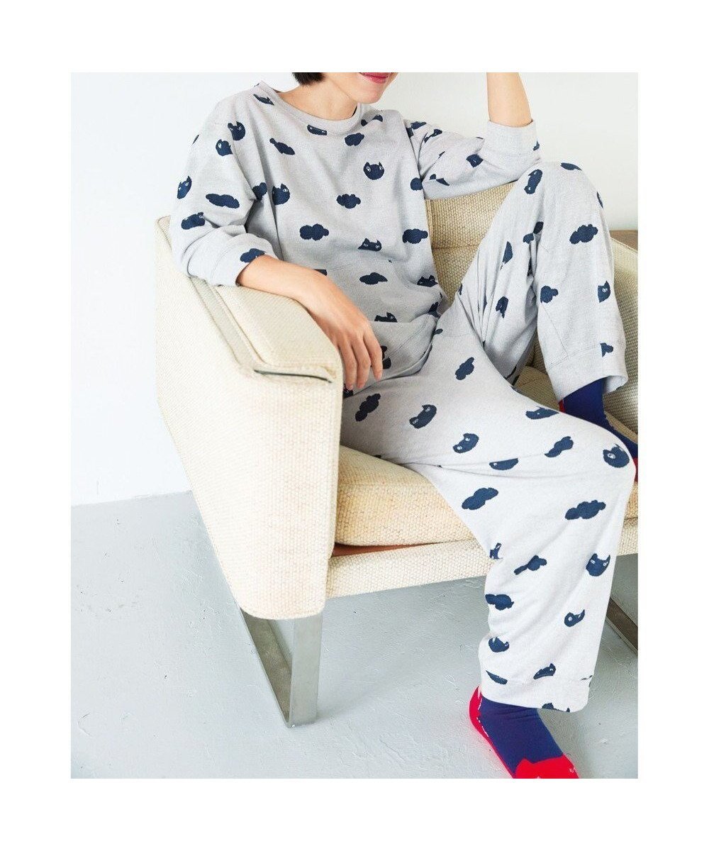 【ツモリチサト スリープ/tsumori chisato SLEEP】のツモリチサト パジャマ 綿100%(本体) ジャカード 8分袖 長袖 9分丈 レディース UDX218/ワコール インテリア・キッズ・メンズ・レディースファッション・服の通販 founy(ファニー) 　ファッション　Fashion　レディースファッション　Fashion for Women　トップス・カットソー　Cut & Sew Tops　ジャカード／ジャガード　Jacquard, Woven Pattern　ネコ　Cat, Feline Motif　パジャマ　Pajamas, Sleepwear　ボトム　Bottoms, Lower Wear　ポケット　Pocket, Pocket Detail　長袖　Long Sleeve, Full Sleeve　アイボリー|ID: prp329100004868736 ipo3291000000036281558