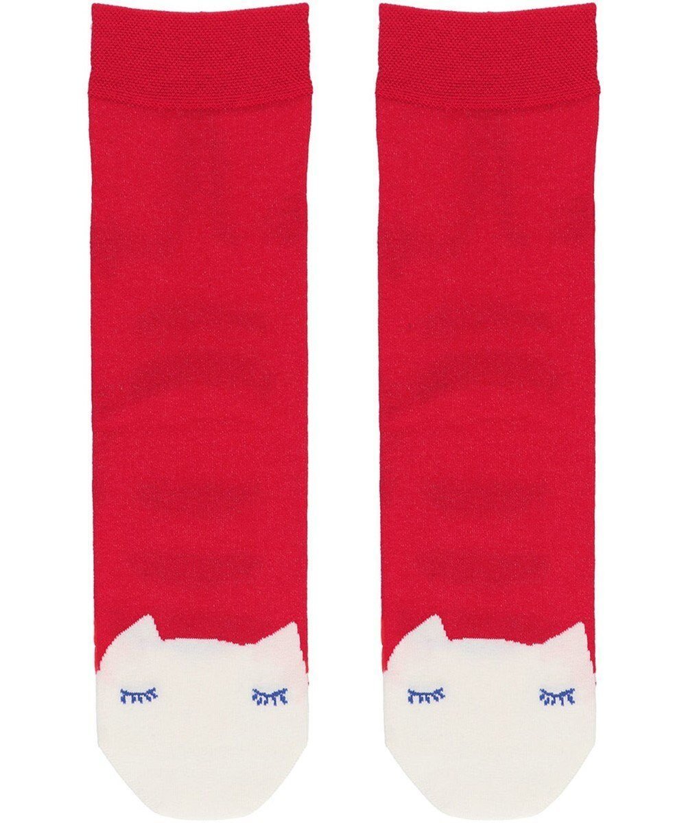 【ツモリチサト スリープ/tsumori chisato SLEEP】のツモリチサト ソックス 22～24cm レディース UEY500/ワコール インテリア・キッズ・メンズ・レディースファッション・服の通販 founy(ファニー) 　ファッション　Fashion　レディースファッション　Fashion for Women　ソックス&靴下　Socks & Hosiery　ジャカード／ジャガード　Jacquard, Woven Pattern　ソックス　Socks, Hosiery　ネコ　Cat, Feline Motif　パジャマ　Pajamas, Sleepwear　レッド|ID: prp329100004868741 ipo3291000000036281603