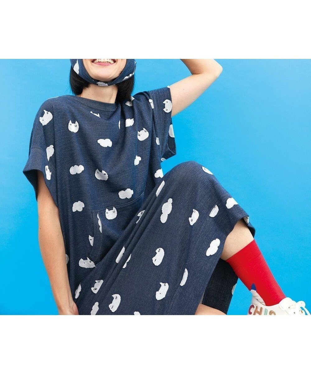 【ツモリチサト スリープ/tsumori chisato SLEEP】のツモリチサト ワンピース 綿100%(本体) ジャカード 4分袖 ロング丈 レディース UNX105/ワコール インテリア・キッズ・メンズ・レディースファッション・服の通販 founy(ファニー) 　ファッション　Fashion　レディースファッション　Fashion for Women　ワンピース　Dresses　ジャカード／ジャガード　Jacquard, Woven Pattern　ネコ　Cat, Feline Motif　パジャマ　Pajamas, Sleepwear　ポケット　Pocket, Pocket Detail　ロング　Long, Long-Length　コン|ID: prp329100004868743 ipo3291000000036281625