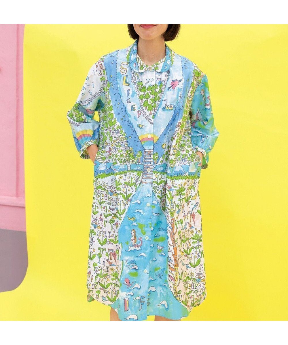 【ツモリチサト スリープ/tsumori chisato SLEEP】のツモリチサト ワンピース 綿100%(本体) サテン 8分袖 長袖 ロング丈 レディース UNX207/ワコール インテリア・キッズ・メンズ・レディースファッション・服の通販 founy(ファニー) 　ファッション　Fashion　レディースファッション　Fashion for Women　ワンピース　Dresses　春　Spring　コレクション　Collection, Seasonal Line　サテン　Satin, Glossy Fabric　長袖　Long Sleeve, Full Sleeve　パジャマ　Pajamas, Sleepwear　ポケット　Pocket, Pocket Detail　ロング　Long, Long-Length　サックス|ID: prp329100004868744 ipo3291000000036281637