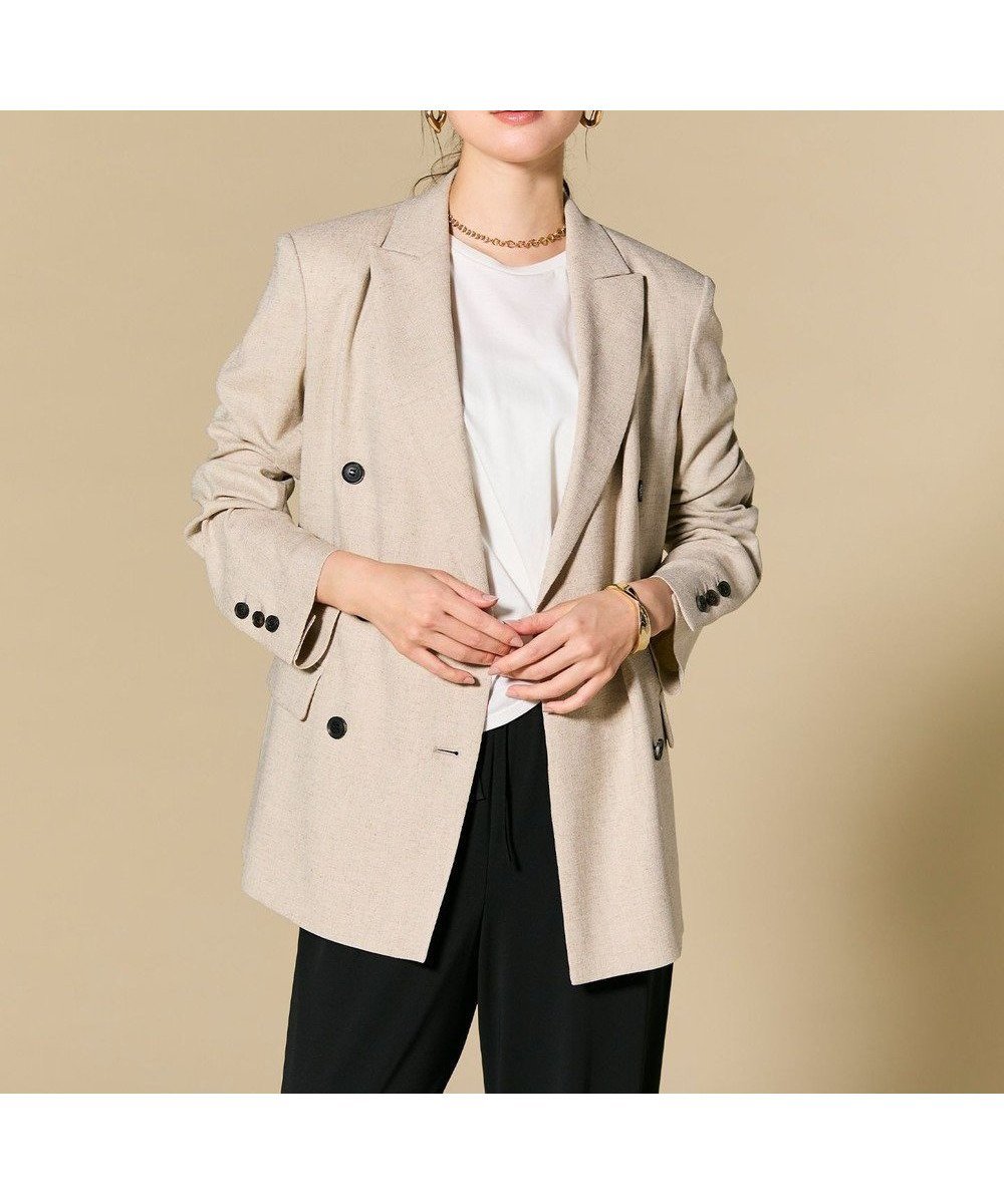 【ベイジ,/BEIGE,】のCAROLE / リネンライク ダブルジャケット インテリア・キッズ・メンズ・レディースファッション・服の通販 founy(ファニー) 　ファッション　Fashion　レディースファッション　Fashion for Women　アウター　Coat / Outerwear Collection　レディースジャケット・軽アウター　Jackets　インナー　Innerwear　カーディガン　Cardigan, Knitwear　ジャケット　Jacket, Outerwear　スーツ　Suit, Formalwear　セットアップ　Set-Up, Coordinated Outfit　ダブル　Double, Double-Breasted　デニム　Denim, Jeans Material　ハンド　Hand, Handmade　バランス　Balance, Style Balance　プリーツ　Pleats, Pleated　ビジネス 仕事 通勤　Business / Work / Commuting　Sand|ID: prp329100004868850 ipo3291000000036282090