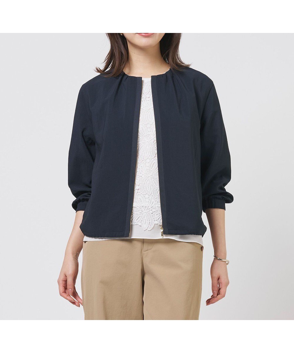 【ジェイ プレス/J.PRESS】のBREEZE COOL トロ ノーカラー ブルゾン インテリア・キッズ・メンズ・レディースファッション・服の通販 founy(ファニー) 　ファッション　Fashion　レディースファッション　Fashion for Women　アウター　Coat / Outerwear Collection　レディースジャケット・軽アウター　Jackets　ブルゾンジャケット・スポーティアウター　Blouson Jackets　春　Spring　ギャザー　Gathered, Ruffled　シンプル　Simple, Minimal　ジャケット　Jacket, Outerwear　ドローストリング　Drawstring, Pull Cord　ブルゾン　Blouson, Bomber Jacket　S/S・春夏　SS, Spring/Summer, Warm Season　夏　Summer　ネイビー系|ID: prp329100004868937 ipo3291000000036282325