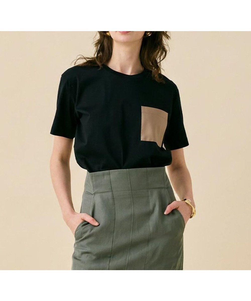 【ベイジ,/BEIGE,】のTORENIA / レザーポケットコットンクルーネックTシャツ インテリア・キッズ・メンズ・レディースファッション・服の通販 founy(ファニー) 　ファッション　Fashion　レディースファッション　Fashion for Women　トップス・カットソー　Cut & Sew Tops　シャツ・ブラウス・オフィスカジュアル　Elegant Blouses & Button-Ups　ロングTシャツ・Tシャツ　Longline T-Shirts & Tees　カットソー・ベーシックTシャツ　Cut-and-Sewn Tops / Stretch Tees & Basics　カットソー　Cut and Sewn Top　夏　Summer　春　Spring　S/S・春夏　SS, Spring/Summer, Warm Season　Black×Taupe|ID: prp329100004868960 ipo3291000000036282393