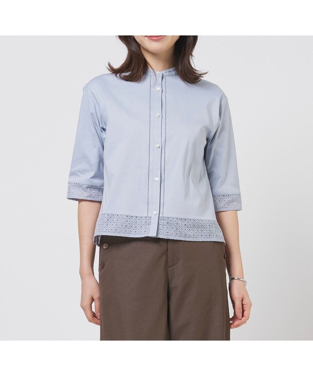 【ジェイ プレス/J.PRESS】のエンブロコンビ シャツジャージー バンドカラー カットソー 人気、トレンドファッション・服の通販 founy(ファニー) 　ファッション　Fashion　レディースファッション　Fashion for Women　トップス・カットソー　Cut & Sew Tops　シャツ・ブラウス・オフィスカジュアル　Elegant Blouses & Button-Ups　ロングTシャツ・Tシャツ　Longline T-Shirts & Tees　カットソー・ベーシックTシャツ　Cut-and-Sewn Tops / Stretch Tees & Basics　インナー　Innerwear　エレガント 上品　Elegant　カットソー　Cut and Sewn Top　カフス　Cuff Design　シルケット　Silket, Silky Cotton　ジャケット　Jacket, Outerwear　ビジネス 仕事 通勤　Business / Work / Commuting　レース　Lace, Lace Fabric　夏　Summer　春　Spring　S/S・春夏　SS, Spring/Summer, Warm Season　 other-1|ID: prp329100004868962 ipo3291000000036282422