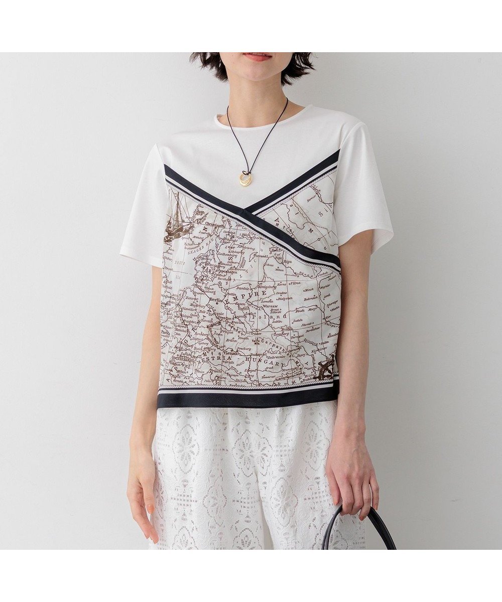 【23区/NIJYUSANKU】の【先行予約】スカーフコンビジャージー カットソー インテリア・キッズ・メンズ・レディースファッション・服の通販 founy(ファニー) 　ファッション　Fashion　レディースファッション　Fashion for Women　トップス・カットソー　Cut & Sew Tops　シャツ・ブラウス・オフィスカジュアル　Elegant Blouses & Button-Ups　ロングTシャツ・Tシャツ　Longline T-Shirts & Tees　カットソー・ベーシックTシャツ　Cut-and-Sewn Tops / Stretch Tees & Basics　春　Spring　カットソー　Cut and Sewn Top　ギャザー　Gathered, Ruffled　スカーフ　Scarf, Neckwear　ダウン　Down, Puffer　デニム　Denim, Jeans Material　トレンド　Trend, Trending Now　パターン　Pattern, Design Print　プリント　Print, Printed Pattern　S/S・春夏　SS, Spring/Summer, Warm Season　夏　Summer　2026年　2026　オフ×ネイビー|ID: prp329100004868987 ipo3291000000036282708