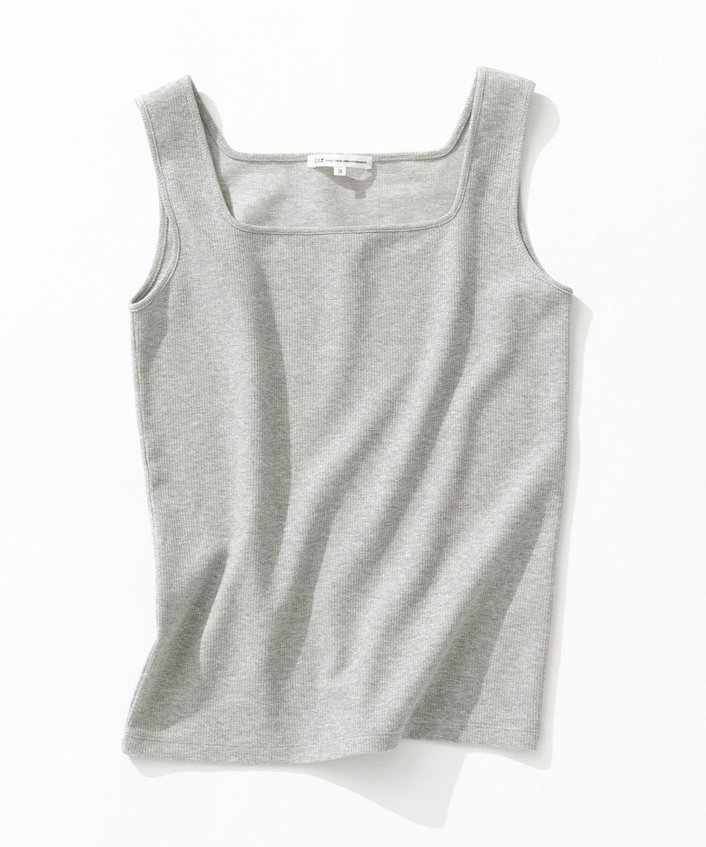 【23区/NIJYUSANKU】のシャイニーリブ スクエアネック タンクトップ インテリア・キッズ・メンズ・レディースファッション・服の通販 founy(ファニー) 　ファッション　Fashion　レディースファッション　Fashion for Women　トップス・カットソー　Cut & Sew Tops　インナー　Innerwear　春　Spring　カーディガン　Cardigan, Knitwear　クール　Cool, Chic　シアー　Sheer, See-Through　ジャケット　Jacket, Outerwear　スクエア　Square, Square Shape　ストレッチ　Stretch, Stretchy Fabric　タンク　Tank Top, Sleeveless Top　トレンド　Trend, Trending Now　フィット　Fit, Slim Fit　S/S・春夏　SS, Spring/Summer, Warm Season　夏　Summer　エレガント 上品　Elegant　2026年　2026　ライトグレー系|ID: prp329100004868988 ipo3291000000036282721