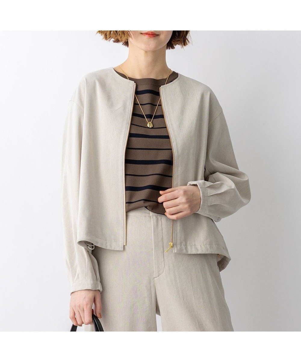 【23区/NIJYUSANKU】のリネンレーヨンストレッチ ノーカラー ブルゾン インテリア・キッズ・メンズ・レディースファッション・服の通販 founy(ファニー) 　ファッション　Fashion　レディースファッション　Fashion for Women　アウター　Coat / Outerwear Collection　レディースジャケット・軽アウター　Jackets　ブルゾンジャケット・スポーティアウター　Blouson Jackets　春　Spring　カーディガン　Cardigan, Knitwear　ショート　Short, Short Length　シンプル　Simple, Minimal　ジャケット　Jacket, Outerwear　ストレッチ　Stretch, Stretchy Fabric　ダブル　Double, Double-Breasted　テーパード　Tapered, Tapered Pants　ドローコード　Drawcord, Drawstring Cord　フェミニン　Feminine, Girly　フォルム　Silhouette, Form　ブルゾン　Blouson, Bomber Jacket　リネン　Linen, Linen Fabric　リラックス　Relax, Relaxed Fit　ワイド　Wide, Wide Fit　S/S・春夏　SS, Spring/Summer, Warm Season　おすすめ　Recommended / Our Picks　夏　Summer　エレガント 上品　Elegant　2026年　2026　ベージュ系|ID: prp329100004868995 ipo3291000000036282807