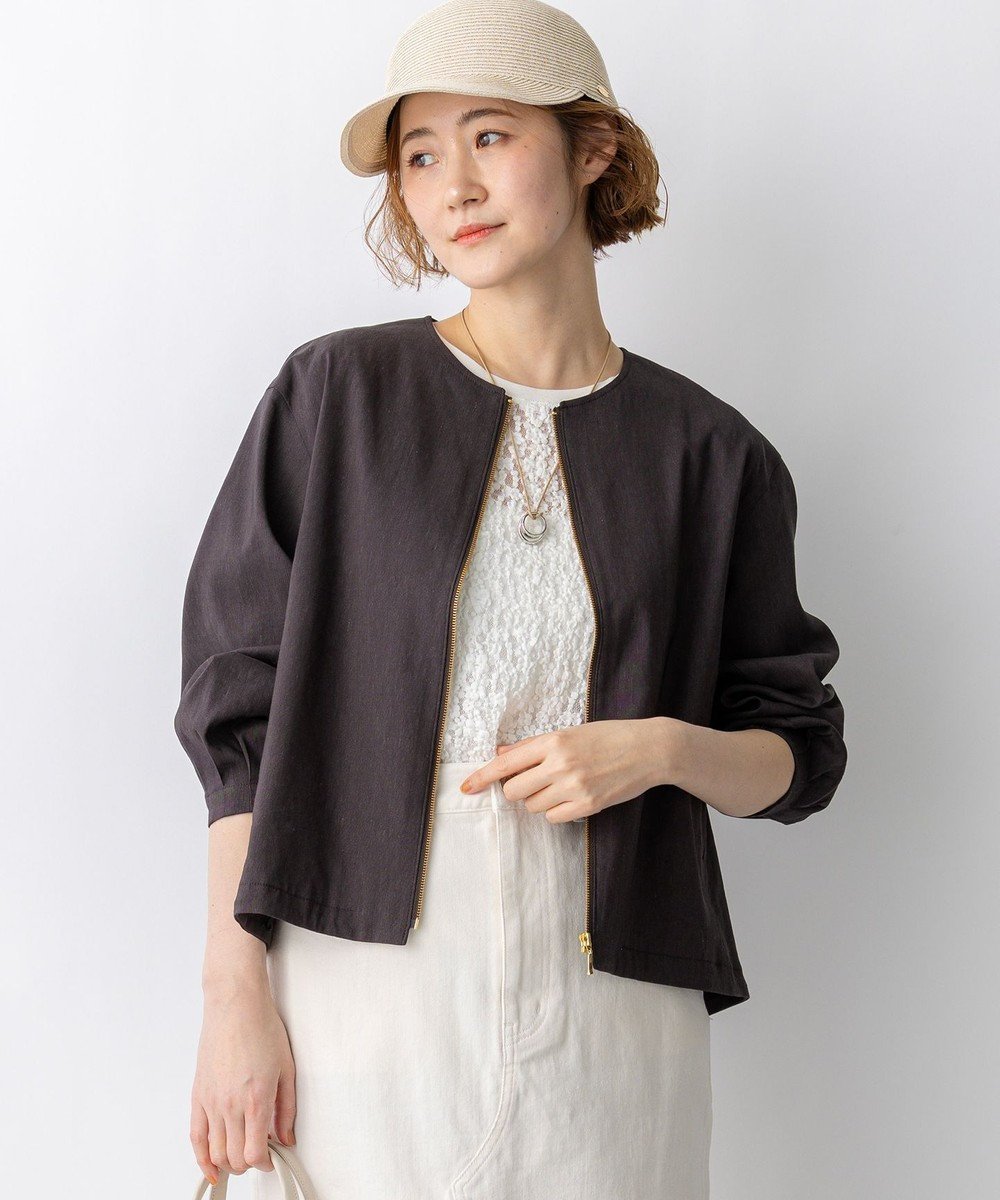 【23区/NIJYUSANKU】のリネンレーヨンストレッチ ノーカラー ブルゾン インテリア・キッズ・メンズ・レディースファッション・服の通販 founy(ファニー) 　ファッション　Fashion　レディースファッション　Fashion for Women　アウター　Coat / Outerwear Collection　レディースジャケット・軽アウター　Jackets　ブルゾンジャケット・スポーティアウター　Blouson Jackets　春　Spring　カーディガン　Cardigan, Knitwear　ショート　Short, Short Length　シンプル　Simple, Minimal　ジャケット　Jacket, Outerwear　ストレッチ　Stretch, Stretchy Fabric　ダブル　Double, Double-Breasted　テーパード　Tapered, Tapered Pants　ドローコード　Drawcord, Drawstring Cord　フェミニン　Feminine, Girly　フォルム　Silhouette, Form　ブルゾン　Blouson, Bomber Jacket　リネン　Linen, Linen Fabric　リラックス　Relax, Relaxed Fit　ワイド　Wide, Wide Fit　S/S・春夏　SS, Spring/Summer, Warm Season　おすすめ　Recommended / Our Picks　夏　Summer　エレガント 上品　Elegant　2026年　2026　ダークブラウン系|ID: prp329100004868995 ipo3291000000036282809