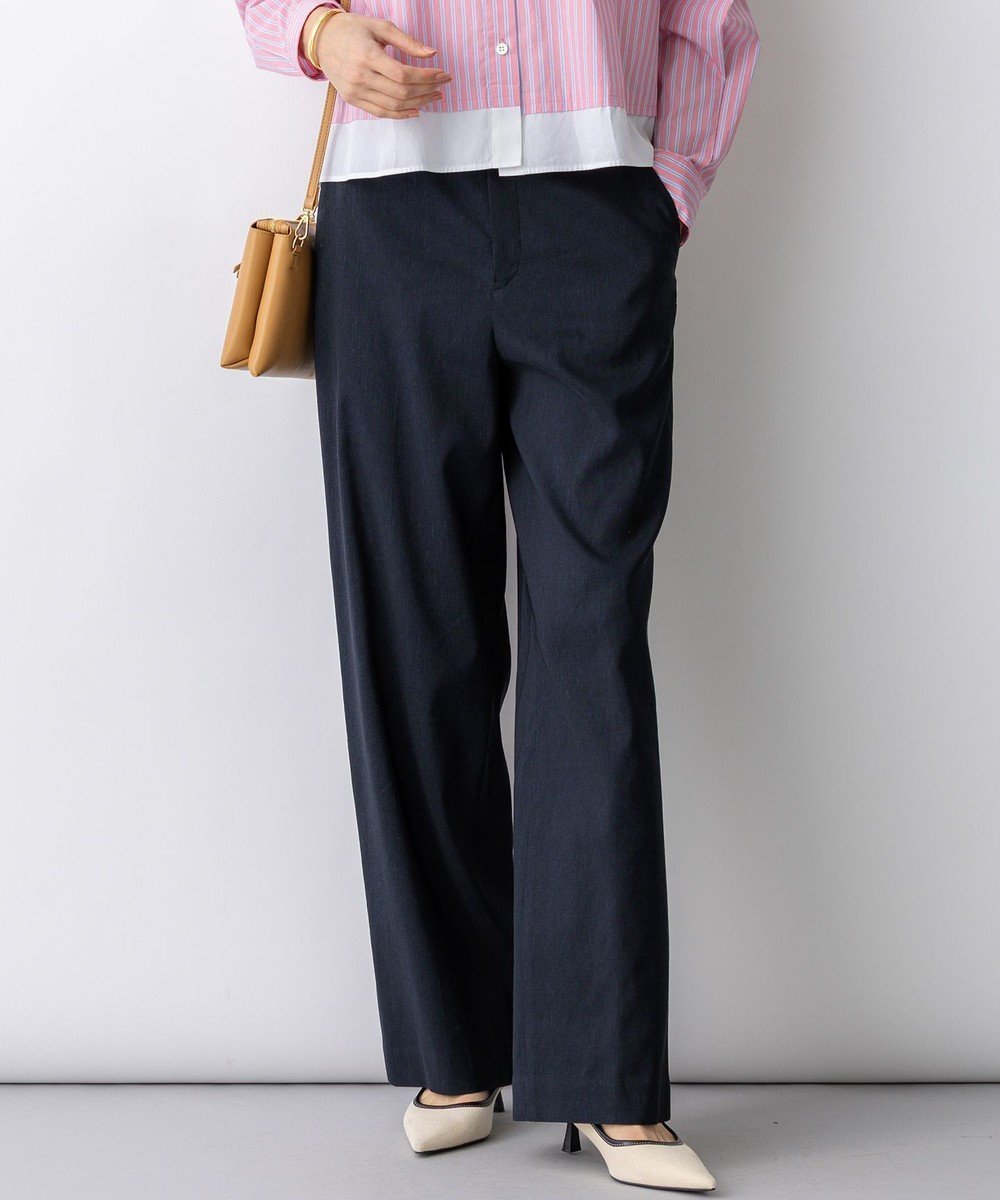 【23区/NIJYUSANKU】のリネンレーヨンストレッチ ワイドパンツ インテリア・キッズ・メンズ・レディースファッション・服の通販 founy(ファニー) 　ファッション　Fashion　レディースファッション　Fashion for Women　パンツ　Pants & Trousers　春　Spring　カットソー　Cut and Sewn Top　ジャケット　Jacket, Outerwear　ストレッチ　Stretch, Stretchy Fabric　セットアップ　Set-Up, Coordinated Outfit　ダブル　Double, Double-Breasted　定番　Standard, Basic Item　バランス　Balance, Style Balance　フロント　Front, Front Design　ブルゾン　Blouson, Bomber Jacket　リネン　Linen, Linen Fabric　ループ　Loop, Loop Knit　ワイド　Wide, Wide Fit　S/S・春夏　SS, Spring/Summer, Warm Season　夏　Summer　エレガント 上品　Elegant　ビジネス 仕事 通勤　Business / Work / Commuting　2026年　2026　ネイビー系|ID: prp329100004868997 ipo3291000000036282853