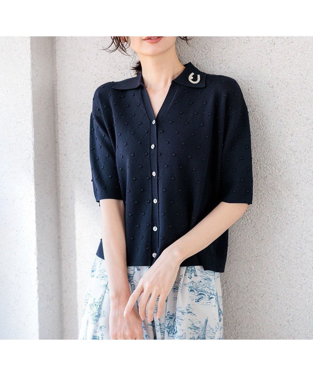 【組曲/KUMIKYOKU】の【先行予約・WEB限定】ポップコーンアーガイルスキッパー ニット インテリア・キッズ・メンズ・レディースファッション・服の通販 founy(ファニー) 　ファッション　Fashion　レディースファッション　Fashion for Women　トップス・カットソー　Cut & Sew Tops　ニット　Knit Tops & Sweaters　春　Spring　カーディガン　Cardigan, Knitwear　コンパクト　Compact, Small Size　シンプル　Simple, Minimal　スキッパー　Skipper, Open Collar　ストレッチ　Stretch, Stretchy Fabric　セーター　Sweater, Knitwear　トレンド　Trend, Trending Now　バランス　Balance, Style Balance　フェミニン　Feminine, Girly　ボトム　Bottoms, Lower Wear　S/S・春夏　SS, Spring/Summer, Warm Season　おすすめ　Recommended / Our Picks　夏　Summer　ネイビー系|ID: prp329100004869005 ipo3291000000036282939