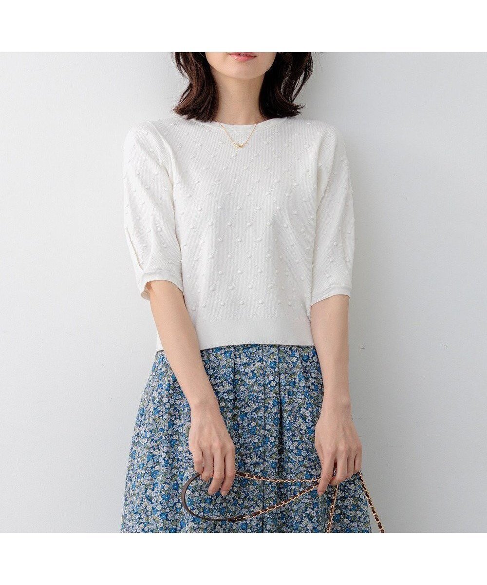 【組曲/KUMIKYOKU】の【先行予約・WEB限定】ポップコーンアーガイル5分袖 ニット インテリア・キッズ・メンズ・レディースファッション・服の通販 founy(ファニー) 　ファッション　Fashion　レディースファッション　Fashion for Women　トップス・カットソー　Cut & Sew Tops　ニット　Knit Tops & Sweaters　春　Spring　コンパクト　Compact, Small Size　シンプル　Simple, Minimal　ストレッチ　Stretch, Stretchy Fabric　セーター　Sweater, Knitwear　ボトム　Bottoms, Lower Wear　モダン　Modern, Contemporary　S/S・春夏　SS, Spring/Summer, Warm Season　おすすめ　Recommended / Our Picks　夏　Summer　エレガント 上品　Elegant　ホワイト系|ID: prp329100004869007 ipo3291000000036282955