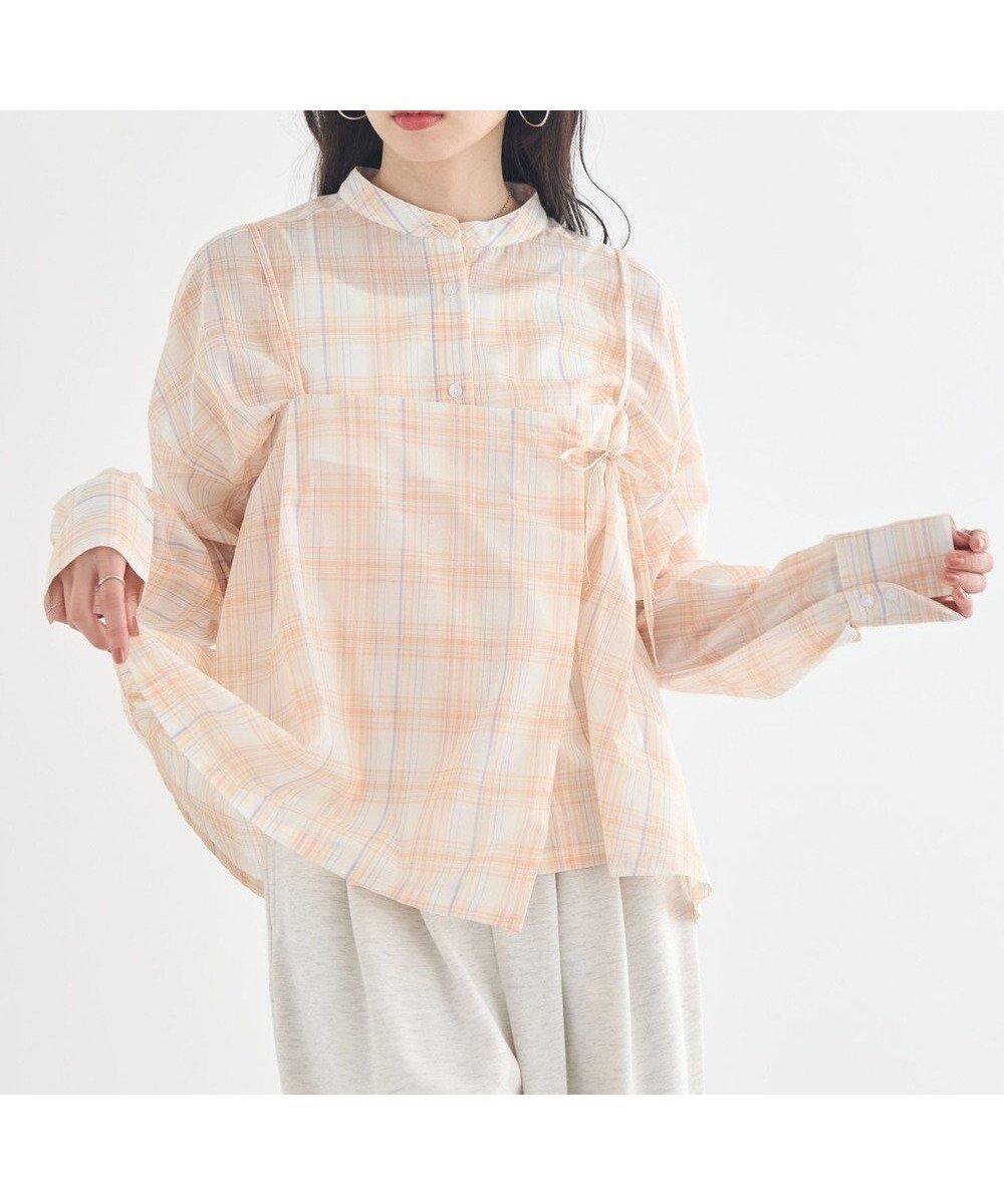 【アースミュージックアンドエコロジー/earth music&ecology】の【綿100%】SET2点エプロンライクビスチェ+シャツ インテリア・キッズ・メンズ・レディースファッション・服の通販 founy(ファニー) 　ファッション　Fashion　レディースファッション　Fashion for Women　トップス・カットソー　Cut & Sew Tops　シャツ・ブラウス・オフィスカジュアル　Elegant Blouses & Button-Ups　ビスチェ　Bustiers & Corset Tops / Layered Bustier Style　春　Spring　シアー　Sheer, See-Through　シンプル　Simple, Minimal　チェック　Check, Plaid, Tartan　トレンド　Trend, Trending Now　ビスチェ　Bustier, Corset Top　ポケット　Pocket, Pocket Detail　リボン　Ribbon, Bow　リラックス　Relax, Relaxed Fit　S/S・春夏　SS, Spring/Summer, Warm Season　夏　Summer　エレガント 上品　Elegant　オレンジ|ID: prp329100004869010 ipo3291000000036283013