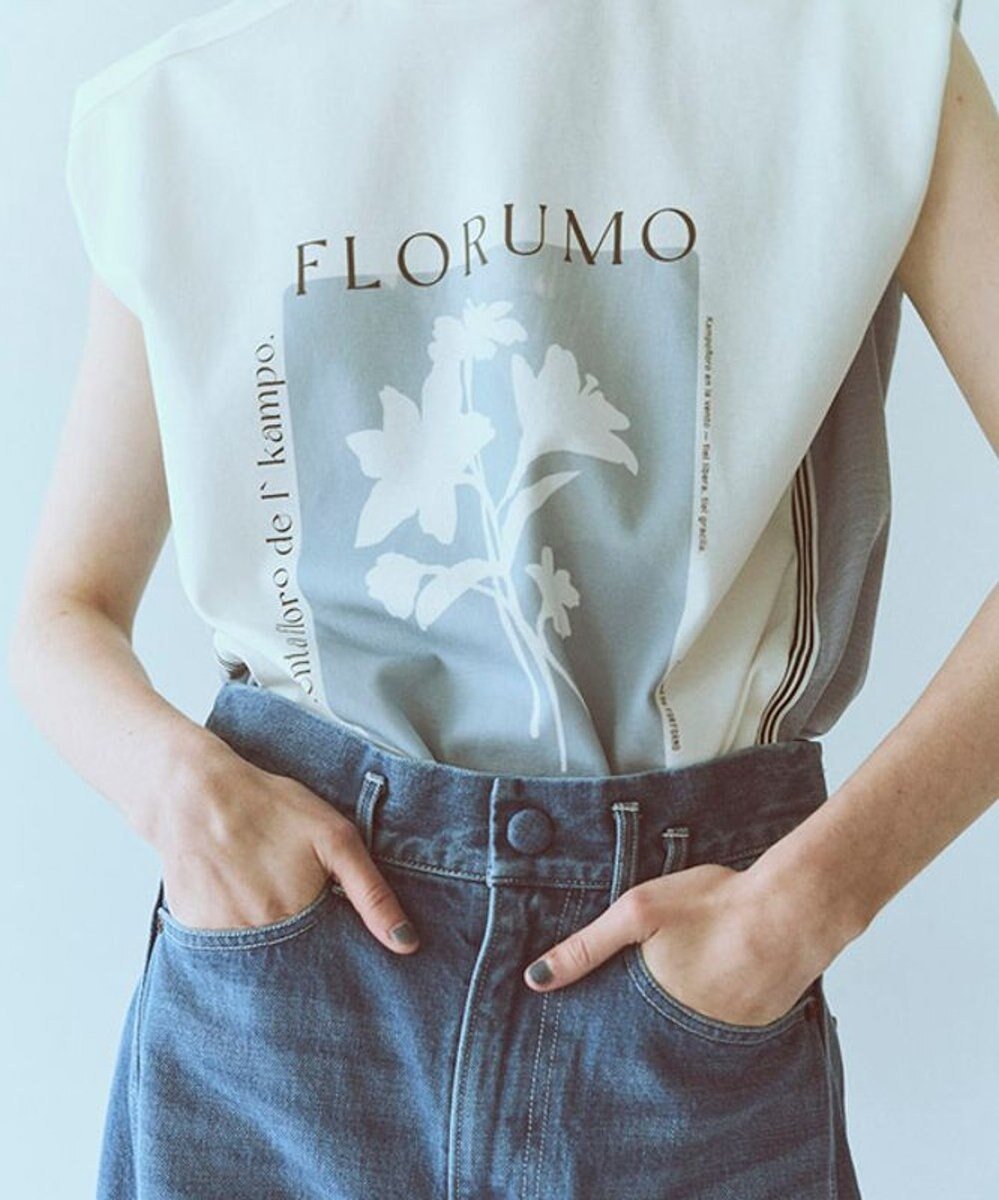 【フォルフォルモ/FORFORMO】のPrinted Design Tops プリンテッドデザイントップス インテリア・キッズ・メンズ・レディースファッション・服の通販 founy(ファニー) 　ファッション　Fashion　レディースファッション　Fashion for Women　トップス・カットソー　Cut & Sew Tops　春　Spring　ショルダー　Shoulder, Shoulder Strap　スラックス　Slacks, Dress Pants　スリム　Slim, Slim Fit　デニム　Denim, Jeans Material　ノースリーブ　Sleeveless, No-Sleeve　フォルム　Silhouette, Form　プリント　Print, Printed Pattern　ワイド　Wide, Wide Fit　A/W・秋冬　Autumn/Winter　S/S・春夏　SS, Spring/Summer, Warm Season　おすすめ　Recommended / Our Picks　夏　Summer　ライトブルー|ID: prp329100004869029 ipo3291000000036283204