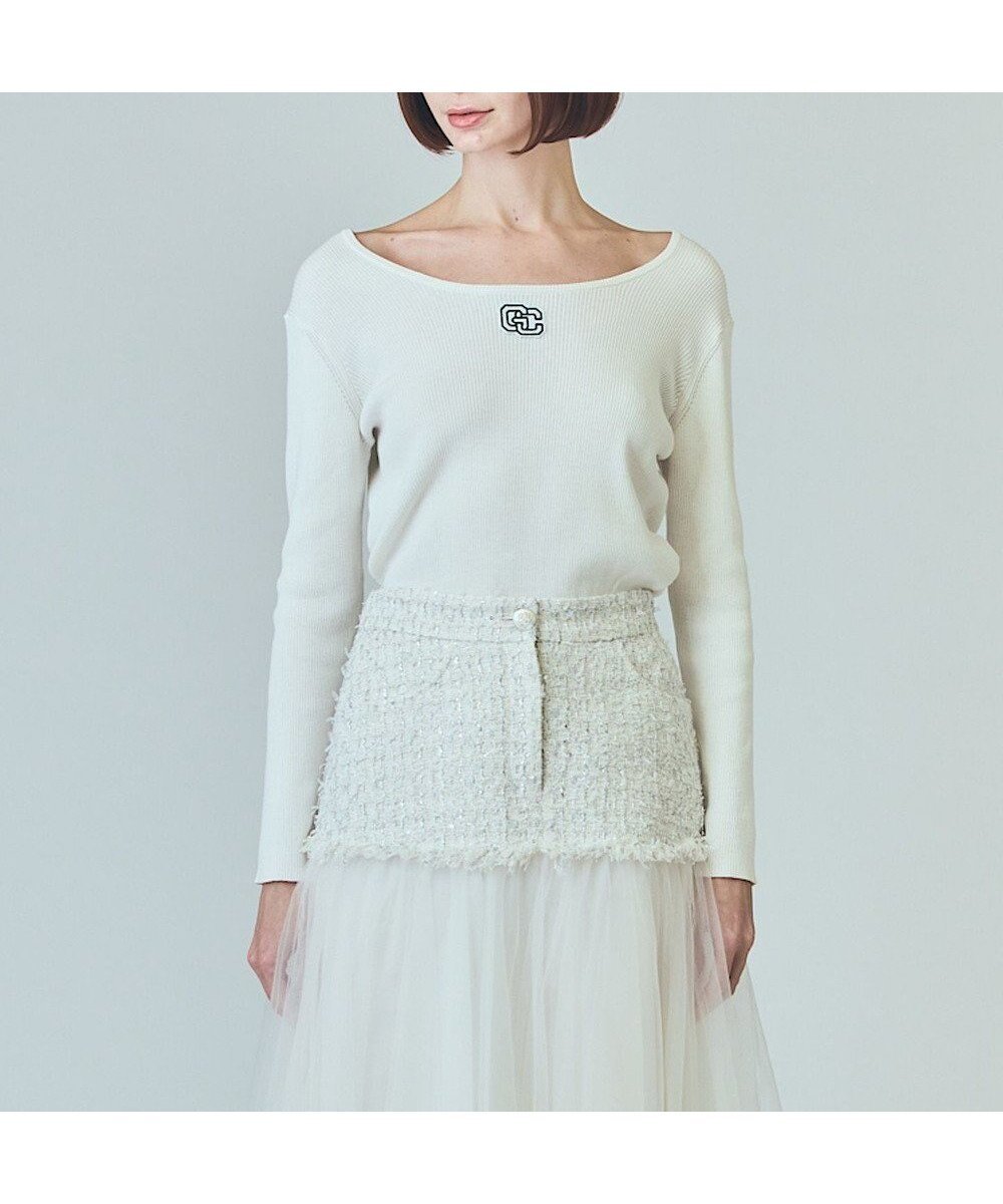 【グレース コンチネンタル/GRACE CONTINENTAL】のロゴ刺繍リブトップ 人気、トレンドファッション・服の通販 founy(ファニー) 　ファッション　Fashion　レディースファッション　Fashion for Women　トップス・カットソー　Cut & Sew Tops　ニット　Knit Tops & Sweaters　インナー　Innerwear　ジャケット　Jacket, Outerwear　セーター　Sweater, Knitwear　ツイスト　Tweed, Tweed Fabric　デコルテ　Décolleté, Neckline　フェミニン　Feminine, Girly　ベーシック　Basic, Essential　夏　Summer　春　Spring　S/S・春夏　SS, Spring/Summer, Warm Season　 other-1|ID: prp329100004869230 ipo3291000000036287114