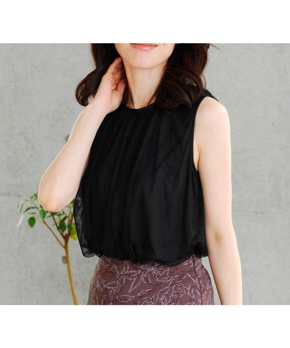 【ティアクラッセ/Tiaclasse】の【洗える】チュールレースノースリーブトップス インテリア・キッズ・メンズ・レディースファッション・服の通販 founy(ファニー) 　ファッション　Fashion　レディースファッション　Fashion for Women　トップス・カットソー　Cut & Sew Tops　キャミソール&ノースリーブ　Camisoles & Sleeveless Tops　シャツ・ブラウス・オフィスカジュアル　Elegant Blouses & Button-Ups　ギャザー　Gathered, Ruffled　シアー　Sheer, See-Through　シューズ　Shoes, Footwear　チュニック　Tunic, Long Top　チュール　Tulip, Tulip Motif　トレンド　Trend, Trending Now　ドッキング　Docking, Mixed Material　ポケット　Pocket, Pocket Detail　レース　Lace, Lace Fabric　再入荷　Restock / Back in Stock　夏　Summer　新作・新入荷　New Arrivals / New In　春　Spring　S/S・春夏　SS, Spring/Summer, Warm Season　洗える　Machine Washable　ブラック|ID: prp329100004869235 ipo3291000000036287146