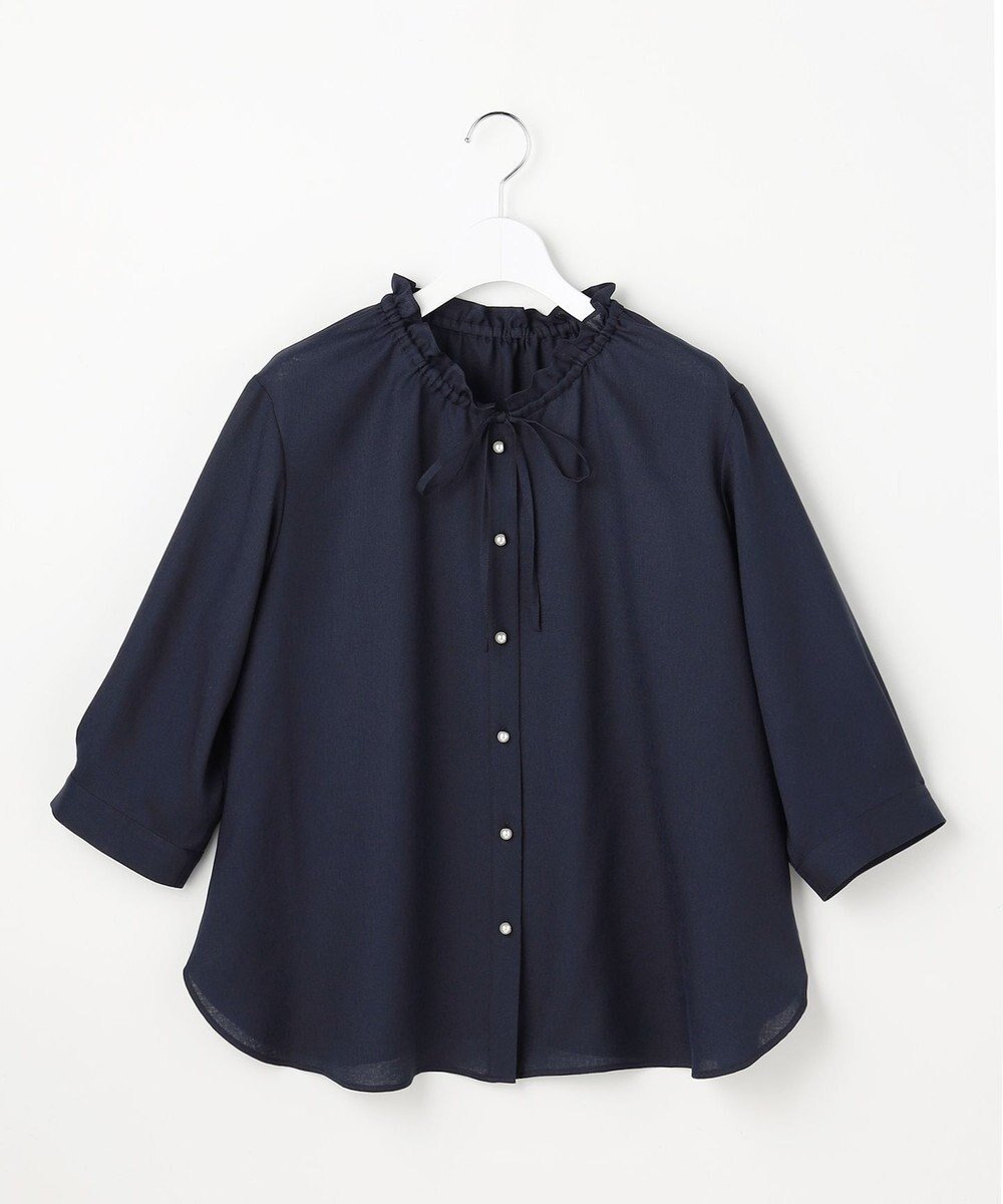 【エニィ スィス/any SiS】の【2WAY】スムージーポリエステル フリルネック ブラウス インテリア・キッズ・メンズ・レディースファッション・服の通販 founy(ファニー) 　ファッション　Fashion　レディースファッション　Fashion for Women　トップス・カットソー　Cut & Sew Tops　シャツ・ブラウス・オフィスカジュアル　Elegant Blouses & Button-Ups　インナー　Innerwear　春　Spring　ギャザー　Gathered, Ruffled　サテン　Satin, Glossy Fabric　ストライプ　Stripe, Striped Pattern　スリット　Slit, Slit Detail　タイトスカート　Pencil Skirt, Tight Skirt　タンク　Tank Top, Sleeveless Top　パール　Pearl, Pearl Accent　フリル　Frill, Ruffle　リボン　Ribbon, Bow　リラックス　Relax, Relaxed Fit　S/S・春夏　SS, Spring/Summer, Warm Season　おすすめ　Recommended / Our Picks　夏　Summer　エレガント 上品　Elegant　新作・新入荷　New Arrivals / New In　ネイビー|ID: prp329100004869240 ipo3291000000036287170