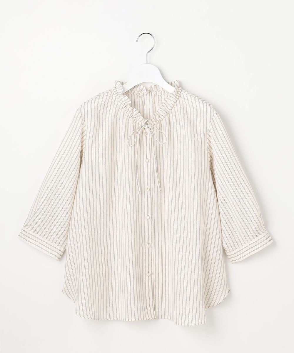 【エニィ スィス/any SiS】の【2WAY】スムージーポリエステル フリルネック ブラウス インテリア・キッズ・メンズ・レディースファッション・服の通販 founy(ファニー) 　ファッション　Fashion　レディースファッション　Fashion for Women　トップス・カットソー　Cut & Sew Tops　シャツ・ブラウス・オフィスカジュアル　Elegant Blouses & Button-Ups　インナー　Innerwear　春　Spring　ギャザー　Gathered, Ruffled　サテン　Satin, Glossy Fabric　ストライプ　Stripe, Striped Pattern　スリット　Slit, Slit Detail　タイトスカート　Pencil Skirt, Tight Skirt　タンク　Tank Top, Sleeveless Top　パール　Pearl, Pearl Accent　フリル　Frill, Ruffle　リボン　Ribbon, Bow　リラックス　Relax, Relaxed Fit　S/S・春夏　SS, Spring/Summer, Warm Season　おすすめ　Recommended / Our Picks　夏　Summer　エレガント 上品　Elegant　新作・新入荷　New Arrivals / New In　オフストライプ|ID: prp329100004869240 ipo3291000000036287171