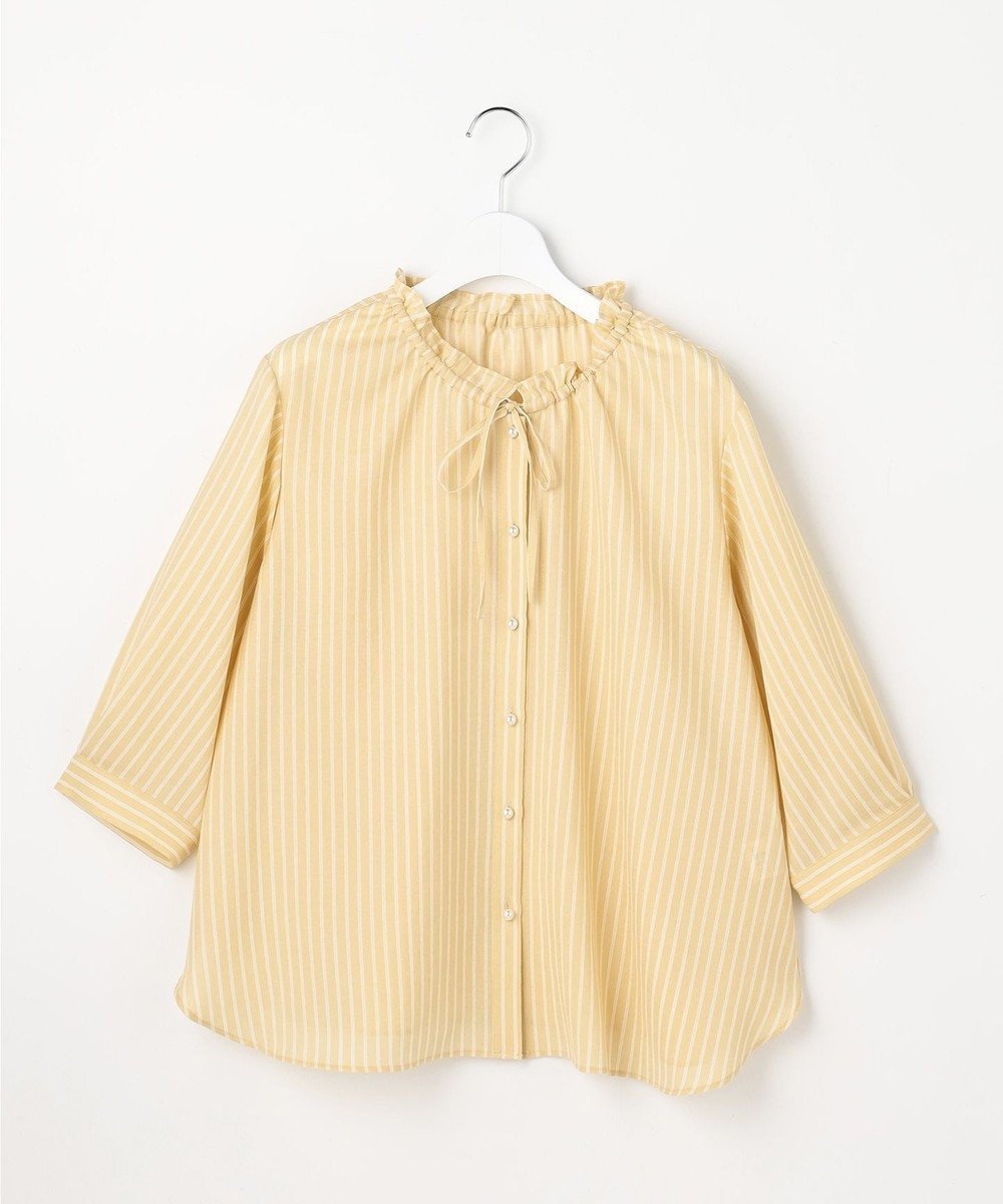 【エニィ スィス/any SiS】の【2WAY】スムージーポリエステル フリルネック ブラウス インテリア・キッズ・メンズ・レディースファッション・服の通販 founy(ファニー) 　ファッション　Fashion　レディースファッション　Fashion for Women　トップス・カットソー　Cut & Sew Tops　シャツ・ブラウス・オフィスカジュアル　Elegant Blouses & Button-Ups　インナー　Innerwear　春　Spring　ギャザー　Gathered, Ruffled　サテン　Satin, Glossy Fabric　ストライプ　Stripe, Striped Pattern　スリット　Slit, Slit Detail　タイトスカート　Pencil Skirt, Tight Skirt　タンク　Tank Top, Sleeveless Top　パール　Pearl, Pearl Accent　フリル　Frill, Ruffle　リボン　Ribbon, Bow　リラックス　Relax, Relaxed Fit　S/S・春夏　SS, Spring/Summer, Warm Season　おすすめ　Recommended / Our Picks　夏　Summer　エレガント 上品　Elegant　新作・新入荷　New Arrivals / New In　イエローストライプ|ID: prp329100004869240 ipo3291000000036287172