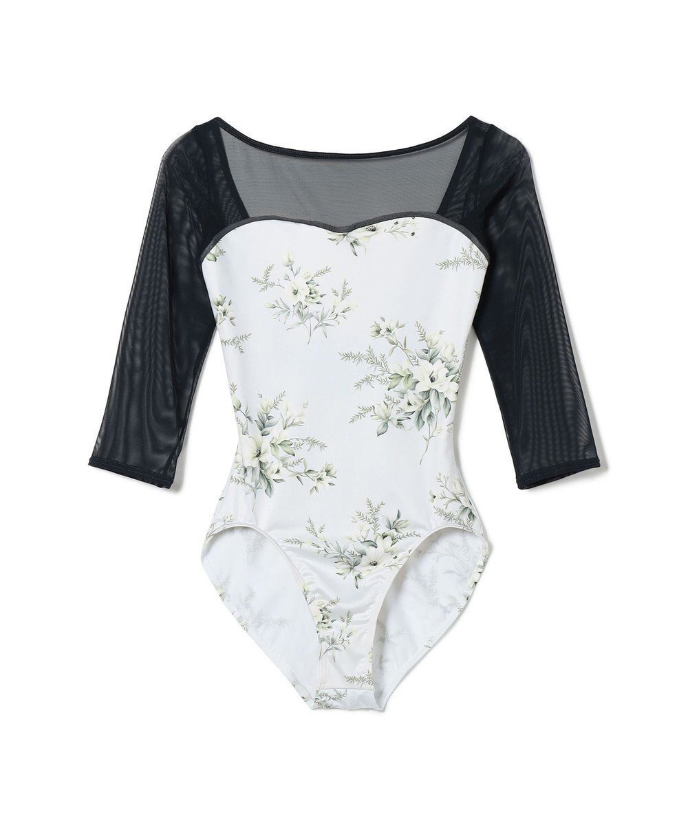 【チャコット/Chacott】の6分袖レオタード インテリア・キッズ・メンズ・レディースファッション・服の通販 founy(ファニー) 　ファッション　Fashion　レディースファッション　Fashion for Women　トップス・カットソー　Cut & Sew Tops　カッティング　Cutting Detail　フラワー　Flower, Floral　プリント　Print, Printed Pattern　夏　Summer　グリーンプリント|ID: prp329100004869256 ipo3291000000036287255