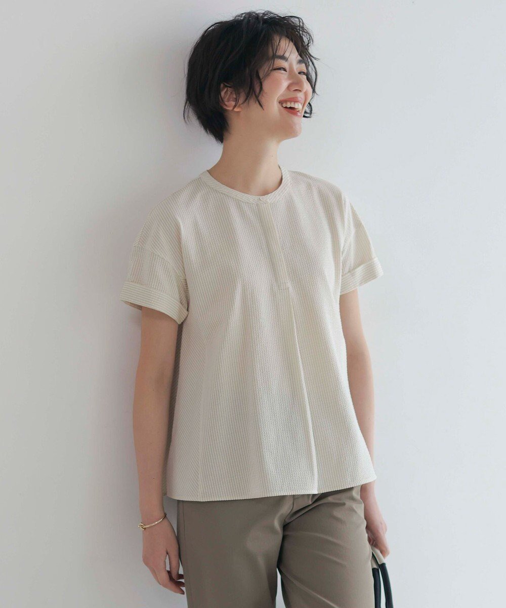 【ジェイ プレス/J.PRESS】の【洗える・抗菌防臭・吸水速乾】サッカージャージー フレンチスリーブ カットソー 人気、トレンドファッション・服の通販 founy(ファニー) 　ファッション　Fashion　レディースファッション　Fashion for Women　トップス・カットソー　Cut & Sew Tops　シャツ・ブラウス・オフィスカジュアル　Elegant Blouses & Button-Ups　ロングTシャツ・Tシャツ　Longline T-Shirts & Tees　カットソー・ベーシックTシャツ　Cut-and-Sewn Tops / Stretch Tees & Basics　春　Spring　洗える　Machine Washable　カットソー　Cut and Sewn Top　吸水　Absorbent, Quick-Dry　抗菌　Antibacterial, Bacteria-Resistant　サッカー　Seersucker, Summer Fabric　ストライプ　Stripe, Striped Pattern　スリーブ　Sleeve, Long Sleeve / Short Sleeve　フレア　Flare, Flared　フレンチ　French, French Style　ワイド　Wide, Wide Fit　S/S・春夏　SS, Spring/Summer, Warm Season　夏　Summer　 other-1|ID: prp329100004869276 ipo3291000000036287524