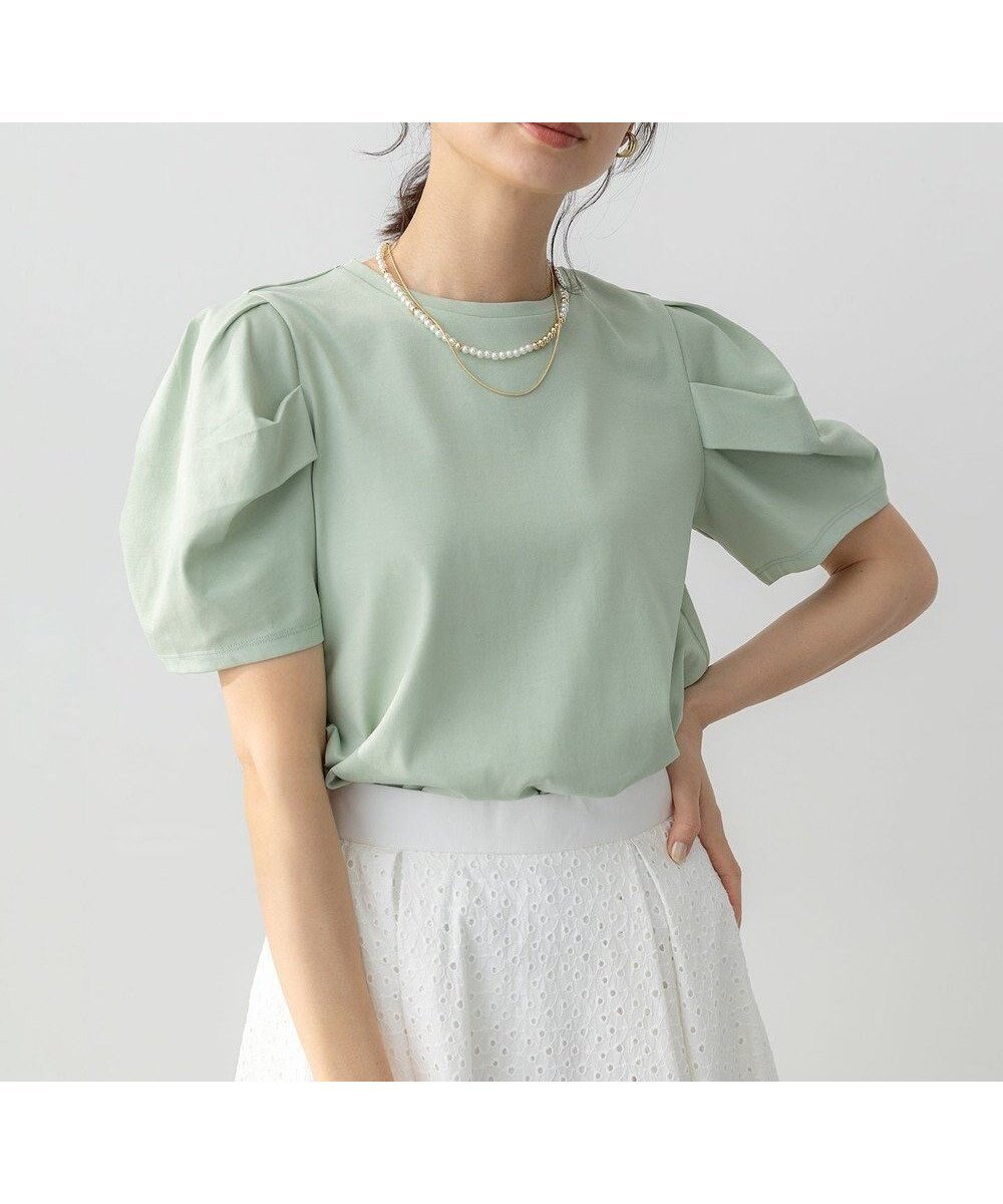 【組曲/KUMIKYOKU】のGIZAコットンタックスリーブ Tシャツ インテリア・キッズ・メンズ・レディースファッション・服の通販 founy(ファニー) 　ファッション　Fashion　レディースファッション　Fashion for Women　トップス・カットソー　Cut & Sew Tops　シャツ・ブラウス・オフィスカジュアル　Elegant Blouses & Button-Ups　ロングTシャツ・Tシャツ　Longline T-Shirts & Tees　カットソー・ベーシックTシャツ　Cut-and-Sewn Tops / Stretch Tees & Basics　春　Spring　カットソー　Cut and Sewn Top　吸水　Absorbent, Quick-Dry　ショルダー　Shoulder, Shoulder Strap　ロング　Long, Long-Length　S/S・春夏　SS, Spring/Summer, Warm Season　夏　Summer　エレガント 上品　Elegant　ミント系|ID: prp329100004869290 ipo3291000000036287731