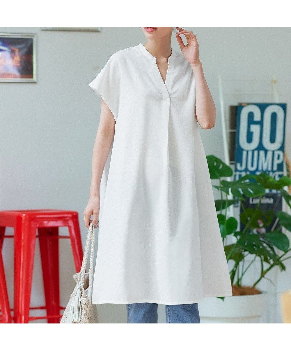 【ティアクラッセ/Tiaclasse】の【洗える】リネンミックススキッパーシャツワンピース インテリア・キッズ・メンズ・レディースファッション・服の通販 founy(ファニー) 　ファッション　Fashion　レディースファッション　Fashion for Women　ワンピース　Dresses　シャツワンピース / 1枚で着映えコーデ　Shirt Dresses　アクセサリー　Fashion Accessories　ウォッシャブル　Machine Washable　春　Spring　洗える　Machine Washable　秋　Autumn　カーディガン　Cardigan, Knitwear　スキッパー　Skipper, Open Collar　スリーブ　Sleeve, Long Sleeve / Short Sleeve　チュニック　Tunic, Long Top　フレア　Flare, Flared　フレンチ　French, French Style　ポケット　Pocket, Pocket Detail　半袖　Short Sleeve, Half Sleeve　リネン　Linen, Linen Fabric　S/S・春夏　SS, Spring/Summer, Warm Season　再入荷　Restock / Back in Stock　夏　Summer　新作・新入荷　New Arrivals / New In　オフホワイト|ID: prp329100004869298 ipo3291000000036287860