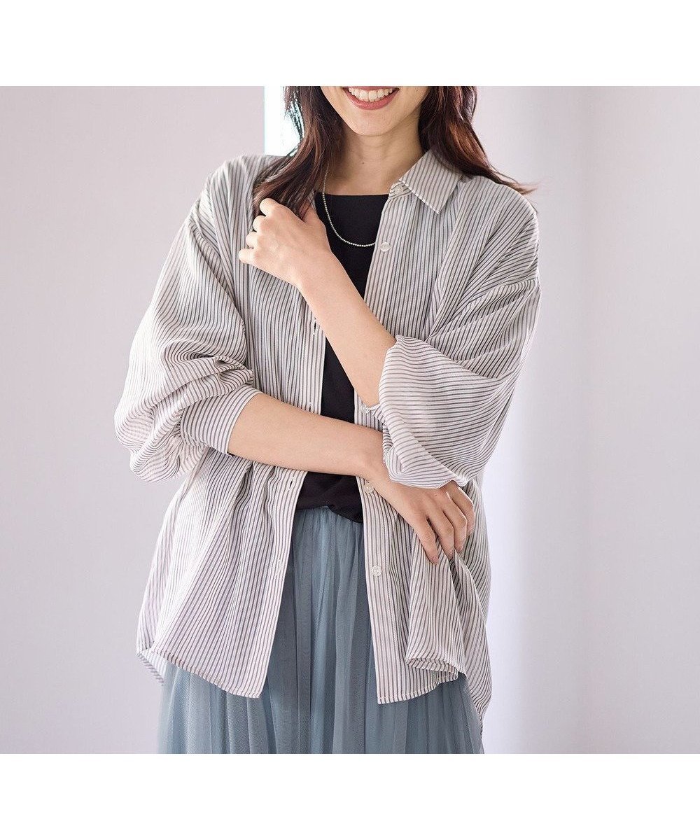 【エニー/ANY】のシアーシャツ インテリア・キッズ・メンズ・レディースファッション・服の通販 founy(ファニー) 　ファッション　Fashion　レディースファッション　Fashion for Women　トップス・カットソー　Cut & Sew Tops　シャツ・ブラウス・オフィスカジュアル　Elegant Blouses & Button-Ups　おすすめ　Recommended / Our Picks　シアー　Sheer, See-Through　ストライプ　Stripe, Striped Pattern　A/W・秋冬　Autumn/Winter　羽織　Haori, Light Jacket　ブラウンストライプ|ID: prp329100004869306 ipo3291000000036287989