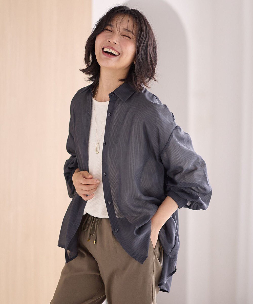 【エニー/ANY】のシアーシャツ インテリア・キッズ・メンズ・レディースファッション・服の通販 founy(ファニー) 　ファッション　Fashion　レディースファッション　Fashion for Women　トップス・カットソー　Cut & Sew Tops　シャツ・ブラウス・オフィスカジュアル　Elegant Blouses & Button-Ups　おすすめ　Recommended / Our Picks　シアー　Sheer, See-Through　ストライプ　Stripe, Striped Pattern　A/W・秋冬　Autumn/Winter　羽織　Haori, Light Jacket　チャコール|ID: prp329100004869306 ipo3291000000036287993