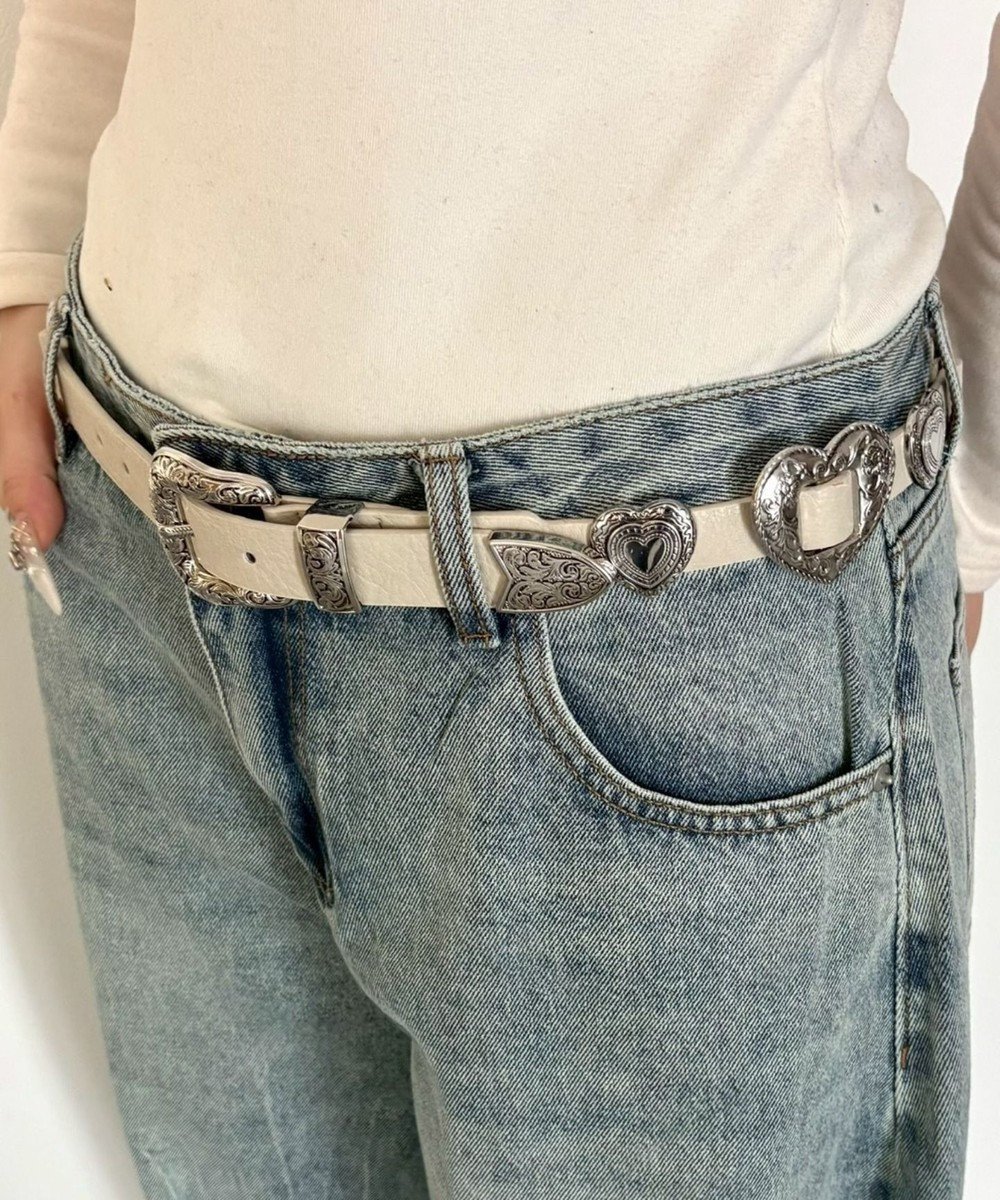 【ウィゴー/WEGO】のLハートコンチョデザインベルト インテリア・キッズ・メンズ・レディースファッション・服の通販 founy(ファニー) 　ファッション　Fashion　レディースファッション　Fashion for Women　ベルト&ウエストマーク　Belts & Waist Accessories　スマホ　Smartphone, Mobile Device　オフホワイト|ID: prp329100004869347 ipo3291000000036288717