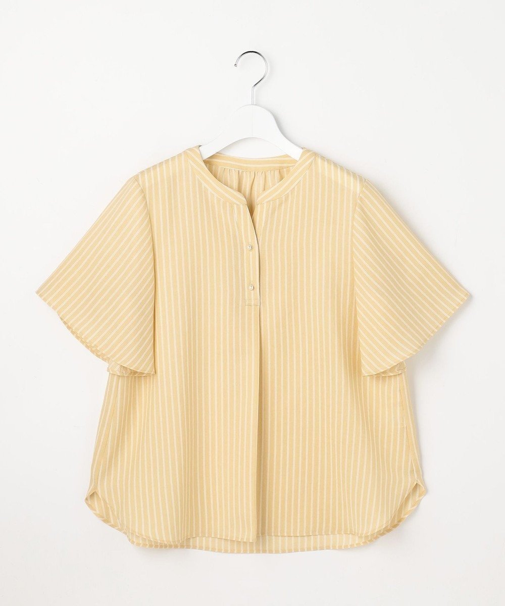 【エニィ スィス/any SiS】のスムージーポリエステル スキッパー ブラウス インテリア・キッズ・メンズ・レディースファッション・服の通販 founy(ファニー) 　ファッション　Fashion　レディースファッション　Fashion for Women　トップス・カットソー　Cut & Sew Tops　シャツ・ブラウス・オフィスカジュアル　Elegant Blouses & Button-Ups　春　Spring　ギャザー　Gathered, Ruffled　シンプル　Simple, Minimal　スキッパー　Skipper, Open Collar　スリット　Slit, Slit Detail　タイトスカート　Pencil Skirt, Tight Skirt　パール　Pearl, Pearl Accent　フレア　Flare, Flared　リラックス　Relax, Relaxed Fit　S/S・春夏　SS, Spring/Summer, Warm Season　おすすめ　Recommended / Our Picks　夏　Summer　エレガント 上品　Elegant　新作・新入荷　New Arrivals / New In　イエローストライプ|ID: prp329100004869366 ipo3291000000036288896