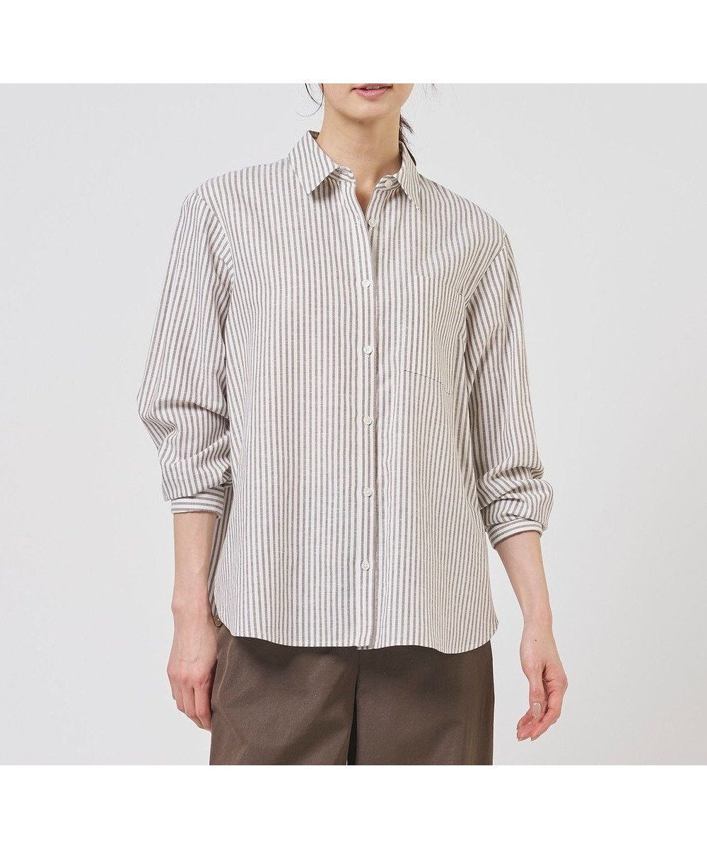 【ジェイ プレス/J.PRESS】のリネンMIX ストライプ シャツ ブラウス 人気、トレンドファッション・服の通販 founy(ファニー) 　ファッション　Fashion　レディースファッション　Fashion for Women　トップス・カットソー　Cut & Sew Tops　シャツ・ブラウス・オフィスカジュアル　Elegant Blouses & Button-Ups　カシュクール　Wrap Design　カフス　Cuff Design　ギャザー　Gathered, Ruffled　シンプル　Simple, Minimal　ストライプ　Stripe, Striped Pattern　バンブー　Bamboo, Bamboo Material　ポケット　Pocket, Pocket Detail　リゾート　Resort, Vacation Style　リネン　Linen, Linen Fabric　リラックス　Relax, Relaxed Fit　エレガント 上品　Elegant　夏　Summer　春　Spring　S/S・春夏　SS, Spring/Summer, Warm Season　無地　Plain, Solid Color　 other-1|ID: prp329100004869370 ipo3291000000036288941