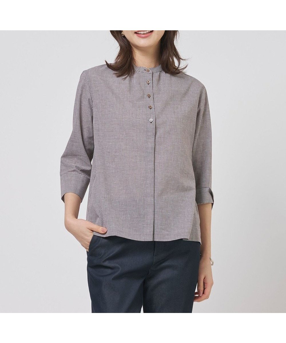 【ジェイ プレス/J.PRESS】のリネンminiチェック バンドカラー ブラウス インテリア・キッズ・メンズ・レディースファッション・服の通販 founy(ファニー) 　ファッション　Fashion　レディースファッション　Fashion for Women　トップス・カットソー　Cut & Sew Tops　シャツ・ブラウス・オフィスカジュアル　Elegant Blouses & Button-Ups　カットソー　Cut and Sewn Top　チェック　Check, Plaid, Tartan　フロント　Front, Front Design　ミックス　Mix, Mixed Style　リネン　Linen, Linen Fabric　エレガント 上品　Elegant　夏　Summer　春　Spring　S/S・春夏　SS, Spring/Summer, Warm Season　ブラウンギンガム系|ID: prp329100004869381 ipo3291000000036289078