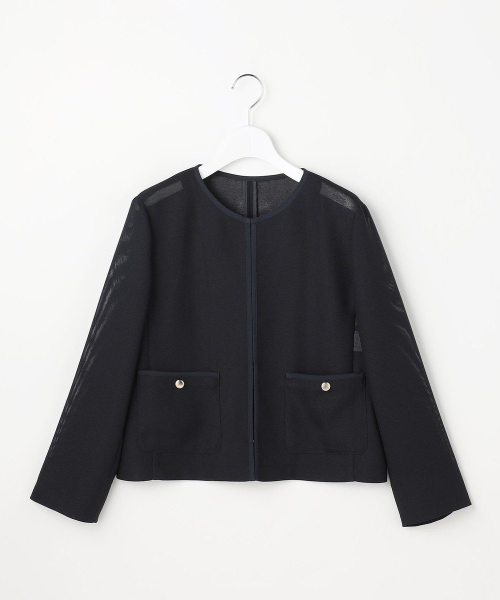 【エニィ スィス/any SiS】のシアーメッシュ ノーカラージャケット インテリア・キッズ・メンズ・レディースファッション・服の通販 founy(ファニー) 　ファッション　Fashion　レディースファッション　Fashion for Women　アウター　Coat / Outerwear Collection　レディースジャケット・軽アウター　Jackets　ノーカラージャケット / シンプル上品コーデ　Collarless Jackets　春　Spring　カーディガン　Cardigan, Knitwear　軽量　Lightweight, Ultra Light　シンプル　Simple, Minimal　ジャケット　Jacket, Outerwear　スリット　Slit, Slit Detail　ダブル　Double, Double-Breasted　バランス　Balance, Style Balance　フロント　Front, Front Design　ポケット　Pocket, Pocket Detail　メッシュ　Mesh, Net Fabric　S/S・春夏　SS, Spring/Summer, Warm Season　おすすめ　Recommended / Our Picks　夏　Summer　エレガント 上品　Elegant　新作・新入荷　New Arrivals / New In　ネイビー|ID: prp329100004869389 ipo3291000000036289166
