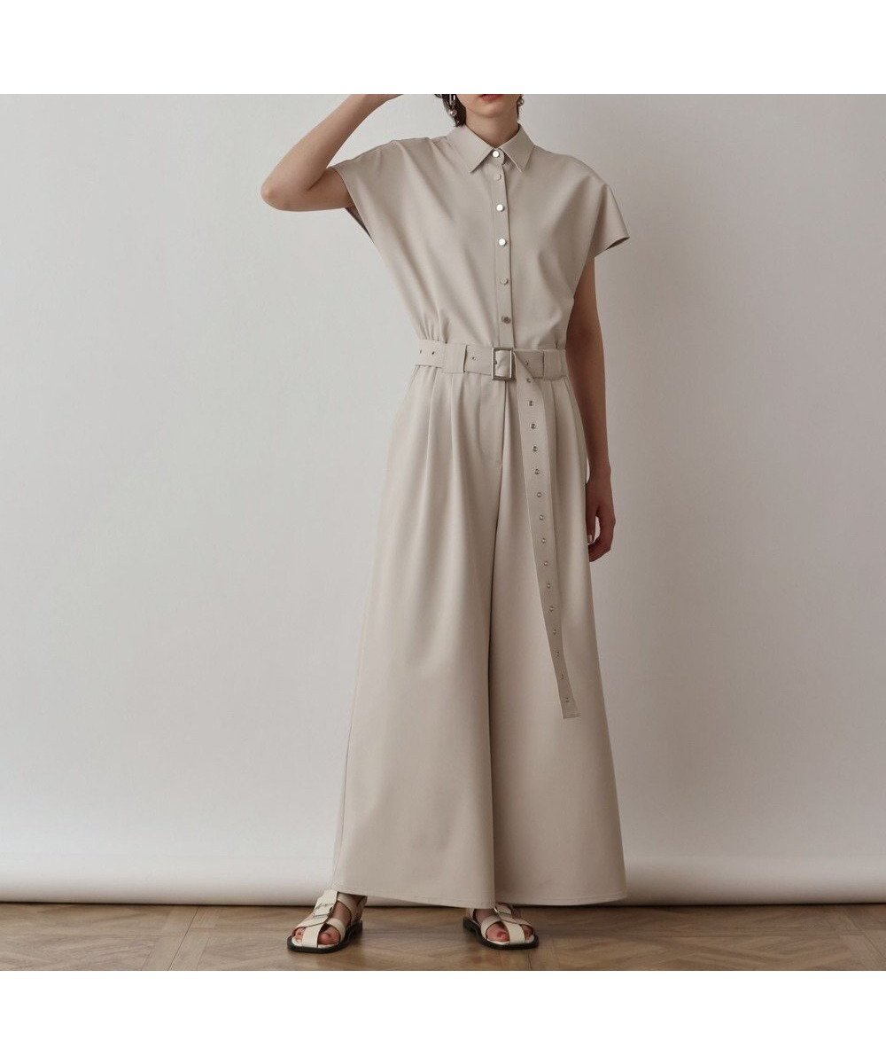 【グレース コンチネンタル/GRACE CONTINENTAL】のシャツオールインワン インテリア・キッズ・メンズ・レディースファッション・服の通販 founy(ファニー) 　ファッション　Fashion　レディースファッション　Fashion for Women　トップス・カットソー　Cut & Sew Tops　シャツ・ブラウス・オフィスカジュアル　Elegant Blouses & Button-Ups　ワンピース　Dresses　オールインワン・ワンピース　Dresses and Jumpsuits　サロペット&オールインワン　Dungarees & Jumpsuit Styles　ストレッチ　Stretch, Stretchy Fabric　ストレート　Straight, Straight Cut　夏　Summer　定番　Standard, Basic Item　春　Spring　S/S・春夏　SS, Spring/Summer, Warm Season　ベージュ|ID: prp329100004869615 ipo3291000000036293264