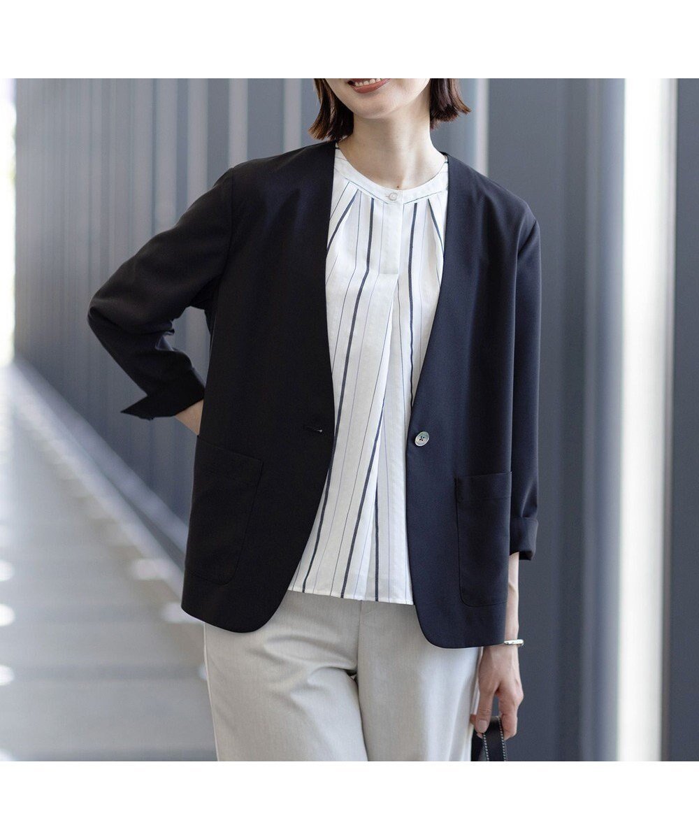【ジェイ プレス/J.PRESS】の【洗える】ストレッチ ノーカラー ジャケット 人気、トレンドファッション・服の通販 founy(ファニー) 　ファッション　Fashion　レディースファッション　Fashion for Women　アウター　Coat / Outerwear Collection　レディースジャケット・軽アウター　Jackets　ノーカラージャケット / シンプル上品コーデ　Collarless Jackets　インナー　Innerwear　カーディガン　Cardigan, Knitwear　シンプル　Simple, Minimal　ジャケット　Jacket, Outerwear　ストレッチ　Stretch, Stretchy Fabric　ストレート　Straight, Straight Cut　ドレープ　Drape, Draping Fabric　メランジ　Melange, Mixed Yarn　エレガント 上品　Elegant　夏　Summer　春　Spring　S/S・春夏　SS, Spring/Summer, Warm Season　洗える　Machine Washable　 other-1|ID: prp329100004869630 ipo3291000000036293330