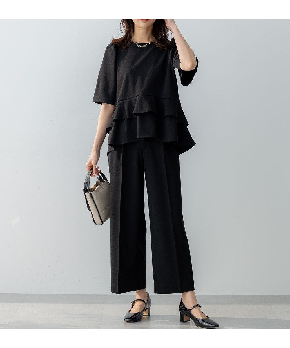 【組曲/KUMIKYOKU】の【WEB限定】ジョーゼットジャージーワイド パンツ インテリア・キッズ・メンズ・レディースファッション・服の通販 founy(ファニー) 　ファッション　Fashion　レディースファッション　Fashion for Women　パンツ　Pants & Trousers　春　Spring　カットソー　Cut and Sewn Top　ギャザー　Gathered, Ruffled　吸水　Absorbent, Quick-Dry　ジョーゼット　Georgette, Semi-Sheer Fabric　ストレート　Straight, Straight Cut　セットアップ　Set-Up, Coordinated Outfit　センター　Center, Center Line　ダブル　Double, Double-Breasted　ブルゾン　Blouson, Bomber Jacket　ポケット　Pocket, Pocket Detail　ワイド　Wide, Wide Fit　S/S・春夏　SS, Spring/Summer, Warm Season　おすすめ　Recommended / Our Picks　夏　Summer　ブラック系|ID: prp329100004869640 ipo3291000000036293398