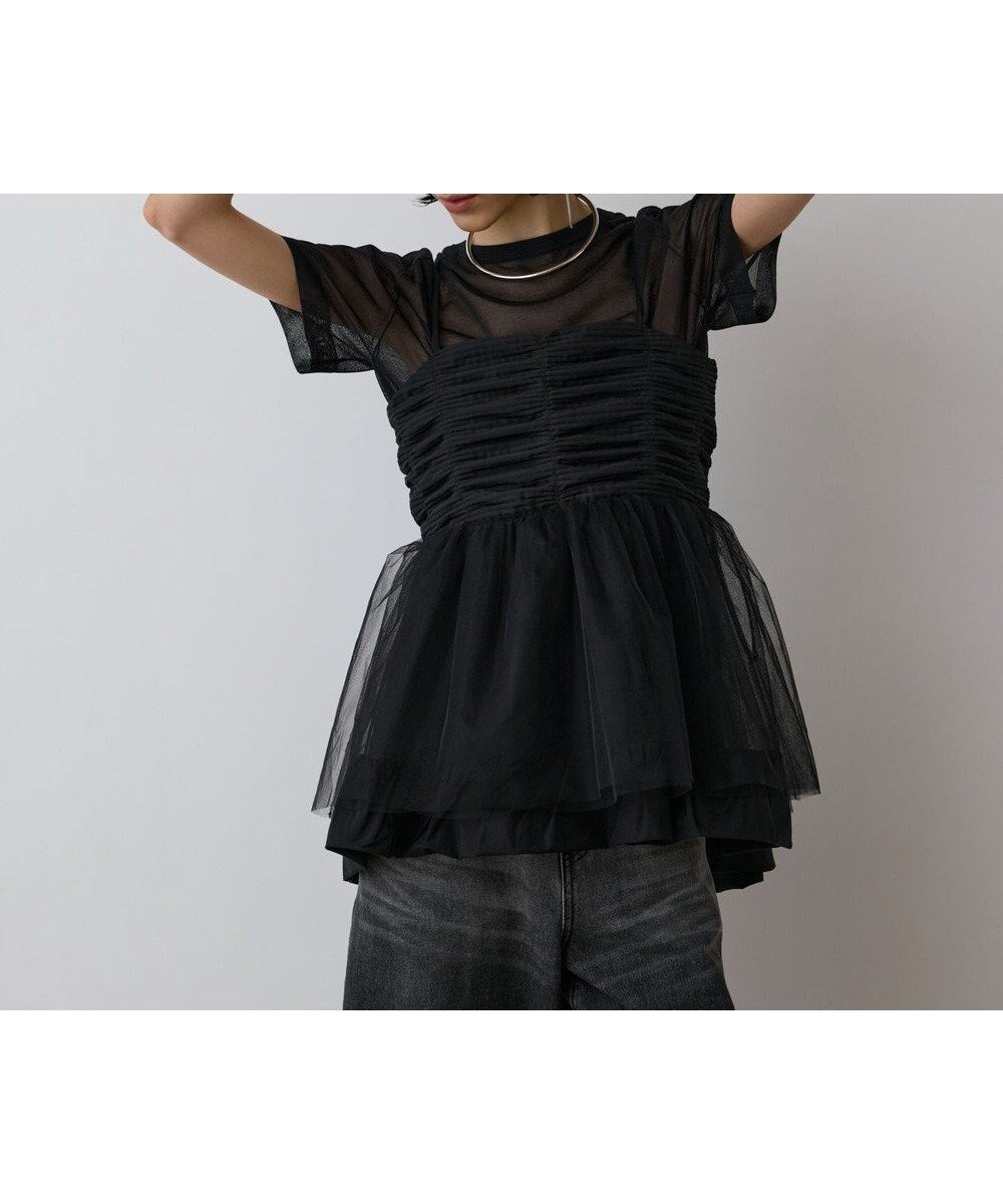 【グレース コンチネンタル/GRACE CONTINENTAL】のタフタチュールキャミ インテリア・キッズ・メンズ・レディースファッション・服の通販 founy(ファニー) 　ファッション　Fashion　レディースファッション　Fashion for Women　トップス・カットソー　Cut & Sew Tops　キャミソール&ノースリーブ　Camisoles & Sleeveless Tops　キャミソール　Camisole, Spaghetti Strap Top　コンパクト　Compact, Small Size　シアー　Sheer, See-Through　タフタ　Taffeta, Structured Fabric　タンク　Tank Top, Sleeveless Top　チュール　Tulip, Tulip Motif　プリーツ　Pleats, Pleated　エレガント 上品　Elegant　夏　Summer　春　Spring　S/S・春夏　SS, Spring/Summer, Warm Season　ブラック|ID: prp329100004869645 ipo3291000000036293429