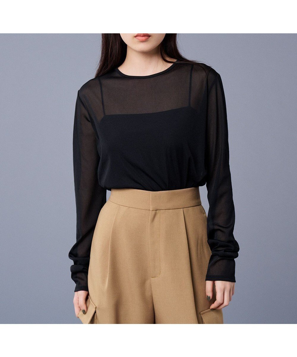 【アンクレイヴ/uncrave】のトリコットシフォン クルーネック カットソー(uncrave STANDARD) インテリア・キッズ・メンズ・レディースファッション・服の通販 founy(ファニー) 　ファッション　Fashion　レディースファッション　Fashion for Women　トップス・カットソー　Cut & Sew Tops　シャツ・ブラウス・オフィスカジュアル　Elegant Blouses & Button-Ups　ロングTシャツ・Tシャツ　Longline T-Shirts & Tees　カットソー・ベーシックTシャツ　Cut-and-Sewn Tops / Stretch Tees & Basics　インナー　Innerwear　秋　Autumn　カットソー　Cut and Sewn Top　今季　This Season, Current Season　シフォン　Chiffon, Lightweight Fabric　ジャケット　Jacket, Outerwear　ストレッチ　Stretch, Stretchy Fabric　ビスチェ　Bustier, Corset Top　冬　Winter / This Winter　A/W・秋冬　Autumn/Winter　S/S・春夏　SS, Spring/Summer, Warm Season　おすすめ　Recommended / Our Picks　夏　Summer　エレガント 上品　Elegant　ブラック|ID: prp329100004869650 ipo3291000000036293453