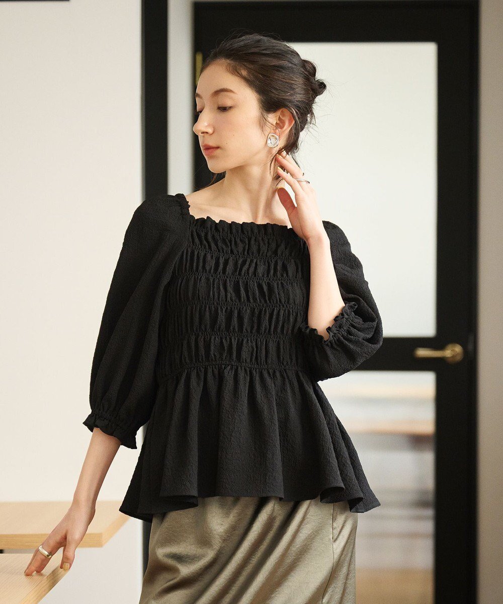 【ハッシュニュアンス/#Newans】の2WAYシャーリングペプラムブラウス インテリア・キッズ・メンズ・レディースファッション・服の通販 founy(ファニー) 　ファッション　Fashion　レディースファッション　Fashion for Women　トップス・カットソー　Cut & Sew Tops　シャツ・ブラウス・オフィスカジュアル　Elegant Blouses & Button-Ups　シャーリング　Shirring, Ruched　ショルダー　Shoulder, Shoulder Strap　スクエア　Square, Square Shape　タートルネック　Turtleneck, High Neck　フェミニン　Feminine, Girly　ペプラム　Peplum, Flared Hem　夏　Summer　春　Spring　S/S・春夏　SS, Spring/Summer, Warm Season　ブラック|ID: prp329100004869651 ipo3291000000036293475
