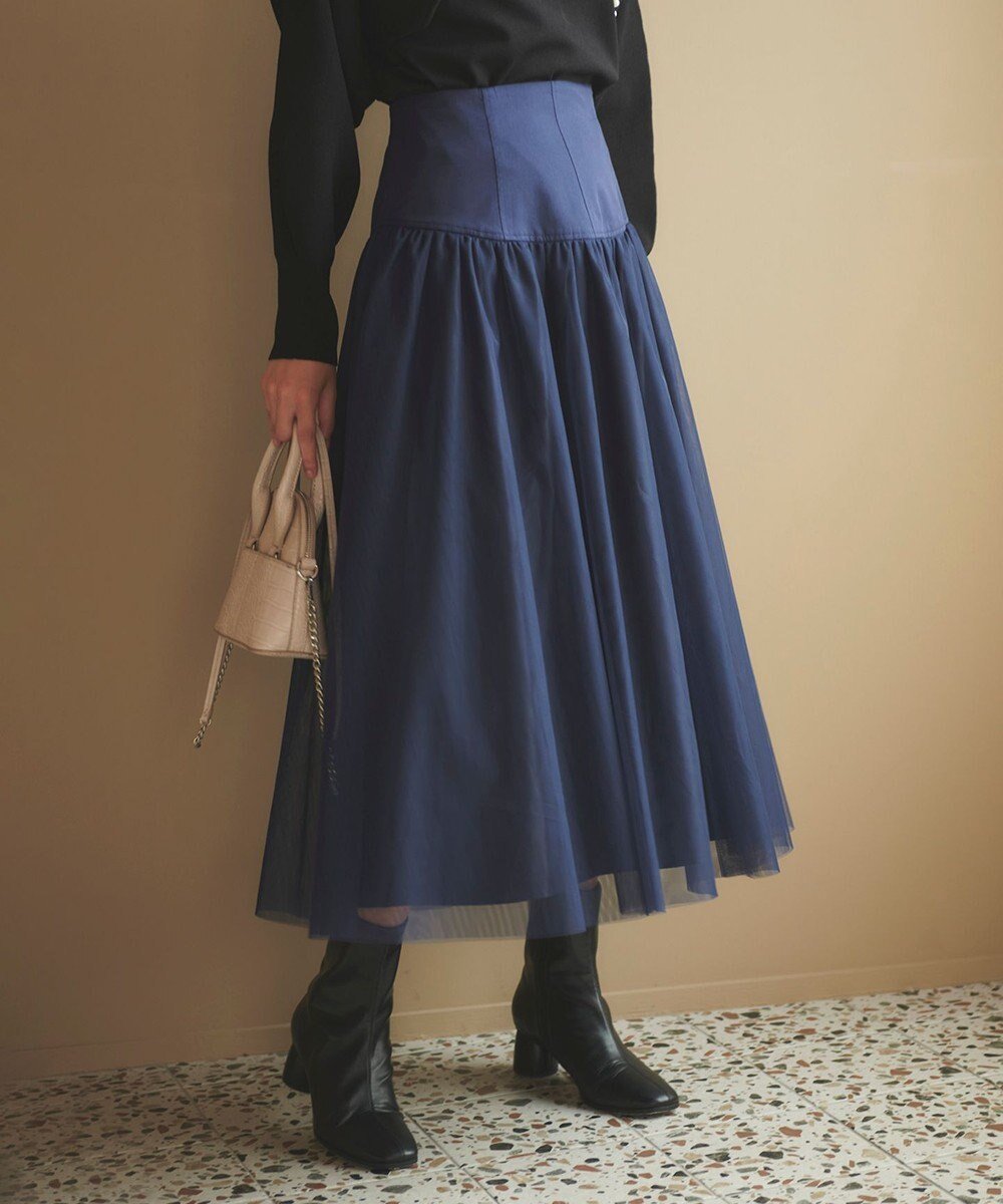 【フェルゥ/Feroux】の【洗える】コルセットチュール スカート インテリア・キッズ・メンズ・レディースファッション・服の通販 founy(ファニー) 　ファッション　Fashion　レディースファッション　Fashion for Women　スカート　Skirts　カットソー　Cut and Sewn Top　コルセット　Corset, Bustier　チュール　Tulip, Tulip Motif　バランス　Balance, Style Balance　フレア　Flare, Flared　洗える　Machine Washable　A/W・秋冬　Autumn/Winter　ネイビー系|ID: prp329100004869665 ipo3291000000036293565