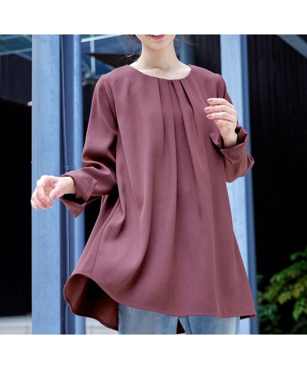 【ティアクラッセ/Tiaclasse】の【洗える】フロントタックバックギャザーフレアチュニックブラウス インテリア・キッズ・メンズ・レディースファッション・服の通販 founy(ファニー) 　ファッション　Fashion　レディースファッション　Fashion for Women　トップス・カットソー　Cut & Sew Tops　シャツ・ブラウス・オフィスカジュアル　Elegant Blouses & Button-Ups　ウォッシャブル　Machine Washable　春　Spring　洗える　Machine Washable　秋　Autumn　ギャザー　Gathered, Ruffled　シューズ　Shoes, Footwear　チュニック　Tunic, Long Top　長袖　Long Sleeve, Full Sleeve　フェミニン　Feminine, Girly　フレア　Flare, Flared　フロント　Front, Front Design　ベーシック　Basic, Essential　ポケット　Pocket, Pocket Detail　ロング　Long, Long-Length　冬　Winter / This Winter　A/W・秋冬　Autumn/Winter　再入荷　Restock / Back in Stock　新作・新入荷　New Arrivals / New In　ピンク|ID: prp329100004869670 ipo3291000000036293592