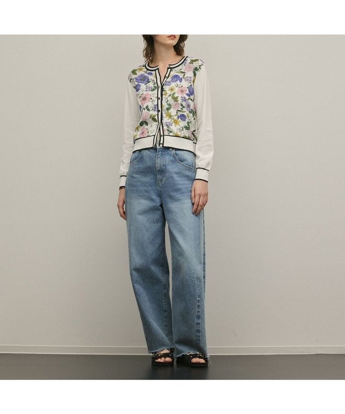 【グレース コンチネンタル/GRACE CONTINENTAL】のフラワープリントニットカーディガン インテリア・キッズ・メンズ・レディースファッション・服の通販 founy(ファニー) https://founy.com/ ファッション Fashion レディースファッション Fashion for Women トップス・カットソー Cut & Sew Tops ニット Knit Tops & Sweaters カーディガン・羽織り Layered Style Cardigans 花柄・フラワープリント・モチーフ Floral Prints & Motifs / Flower Pattern Tops カーディガン Cardigan, Knitwear スカーフ Scarf, Neckwear ツイル Twist, Twisted Detail フラワー Flower, Floral プリント Print, Printed Pattern 夏 Summer 春 Spring S/S・春夏 SS, Spring/Summer, Warm Season |ID: prp329100004869674 ipo3291000000036293638