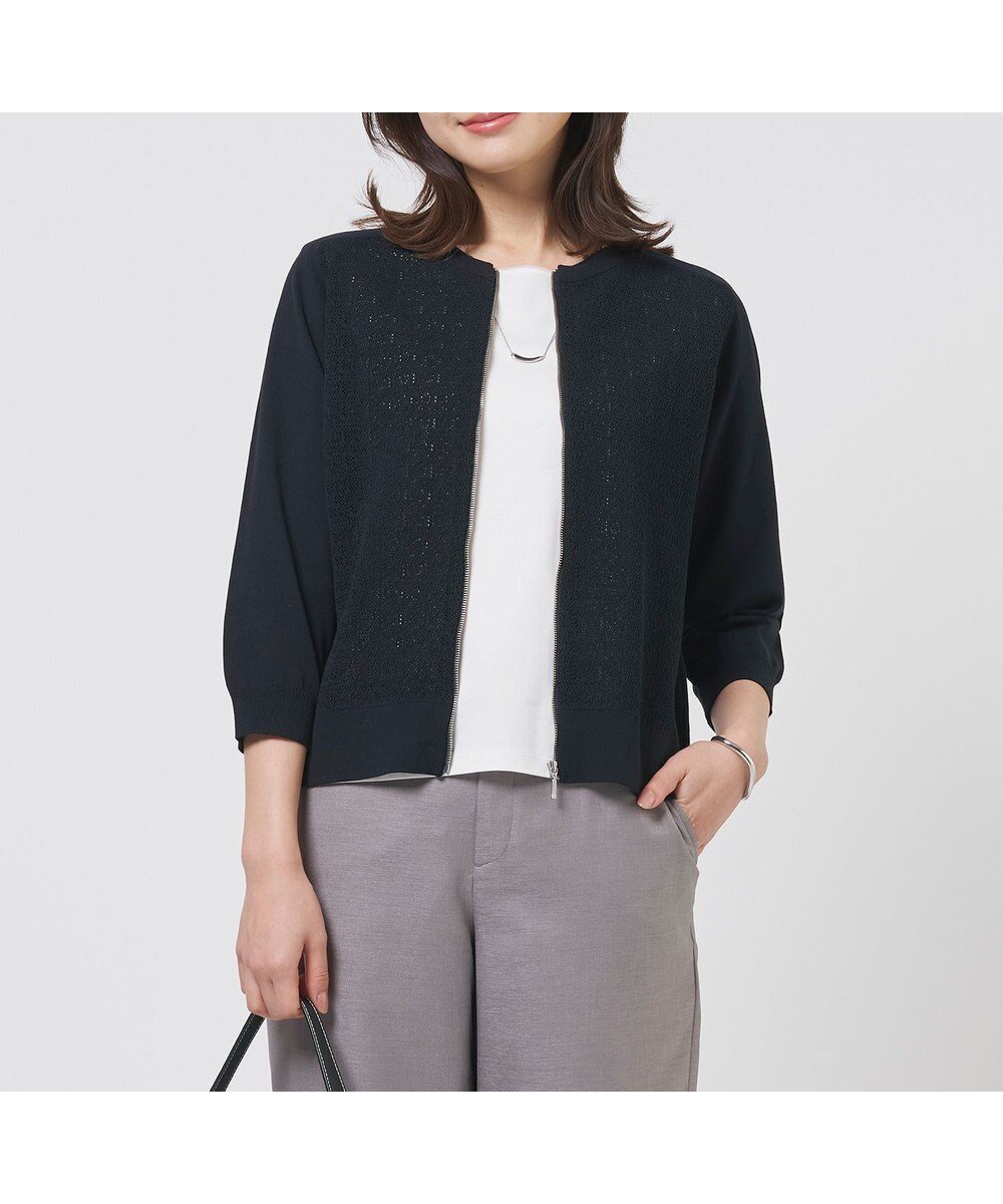 【ジェイ プレス/J.PRESS】のLace Jacquard ニット ブルゾン インテリア・キッズ・メンズ・レディースファッション・服の通販 founy(ファニー) 　ファッション　Fashion　レディースファッション　Fashion for Women　アウター　Coat / Outerwear Collection　レディースジャケット・軽アウター　Jackets　ブルゾンジャケット・スポーティアウター　Blouson Jackets　エレガント 上品　Elegant　春　Spring　カーディガン　Cardigan, Knitwear　ジャケット　Jacket, Outerwear　ストレッチ　Stretch, Stretchy Fabric　透かし　Cut-Out, Lacework　ブルゾン　Blouson, Bomber Jacket　S/S・春夏　SS, Spring/Summer, Warm Season　夏　Summer　ネイビー系|ID: prp329100004869675 ipo3291000000036293642