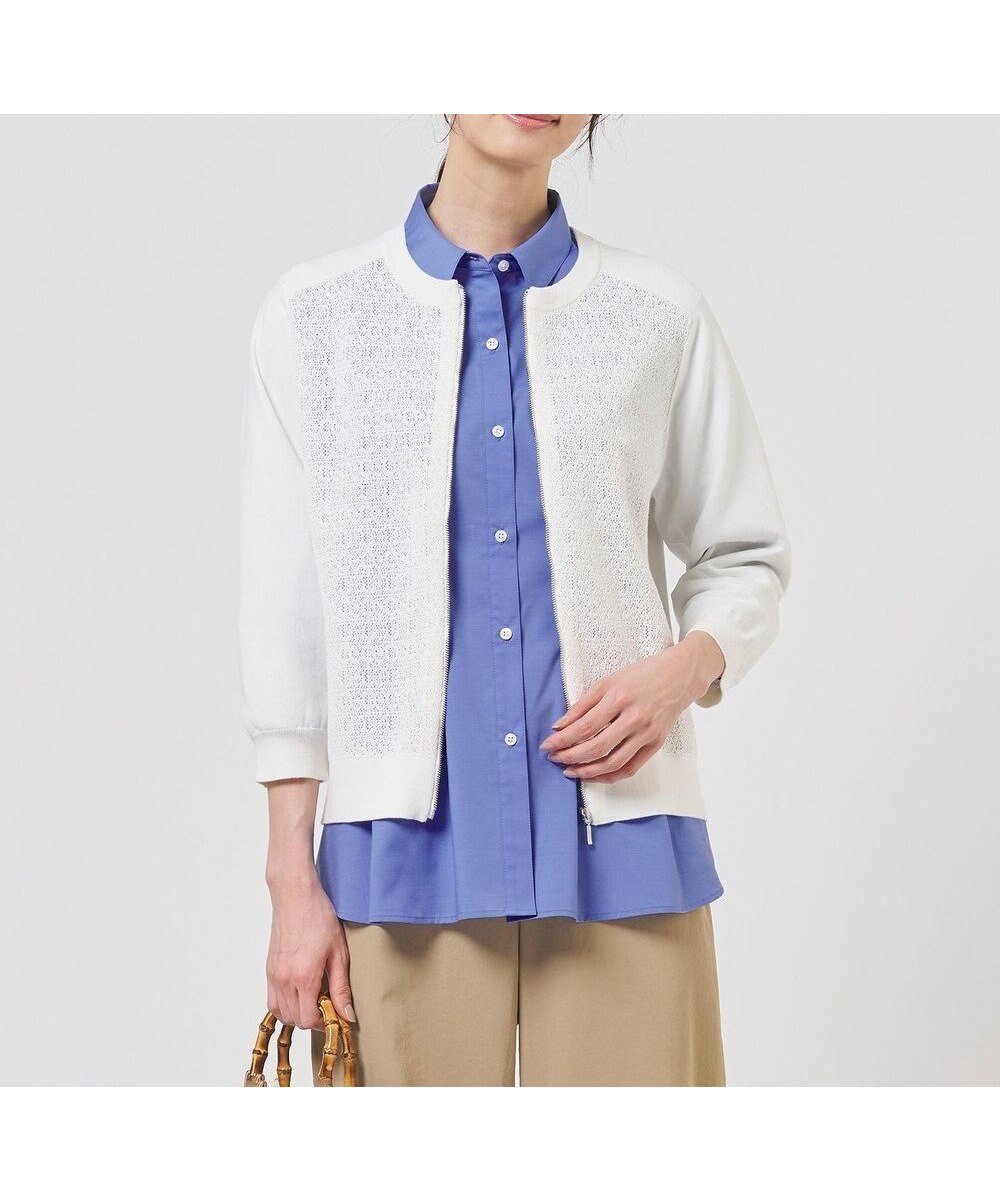 【ジェイ プレス/J.PRESS】のLace Jacquard ニット ブルゾン インテリア・キッズ・メンズ・レディースファッション・服の通販 founy(ファニー) 　ファッション　Fashion　レディースファッション　Fashion for Women　アウター　Coat / Outerwear Collection　レディースジャケット・軽アウター　Jackets　ブルゾンジャケット・スポーティアウター　Blouson Jackets　エレガント 上品　Elegant　春　Spring　カーディガン　Cardigan, Knitwear　ジャケット　Jacket, Outerwear　ストレッチ　Stretch, Stretchy Fabric　透かし　Cut-Out, Lacework　ブルゾン　Blouson, Bomber Jacket　S/S・春夏　SS, Spring/Summer, Warm Season　夏　Summer　オフ系|ID: prp329100004869675 ipo3291000000036293643