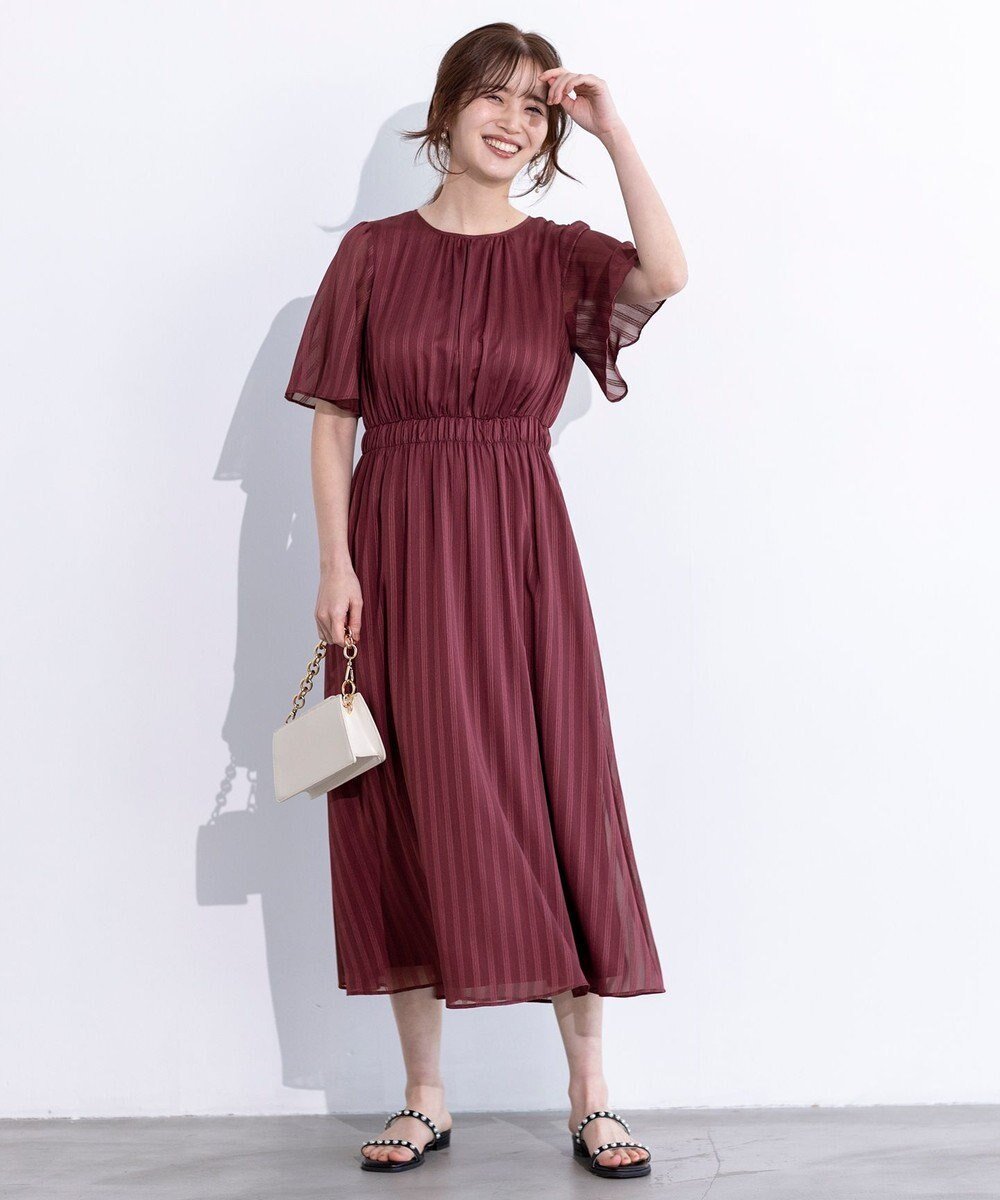 【エニィ スィス/any SiS】の【洗える】シアーパターン ワンピース インテリア・キッズ・メンズ・レディースファッション・服の通販 founy(ファニー) 　ファッション　Fashion　レディースファッション　Fashion for Women　ワンピース　Dresses　ウォッシャブル　Machine Washable　春　Spring　洗える　Machine Washable　シアー　Sheer, See-Through　シフォン　Chiffon, Lightweight Fabric　シャーリング　Shirring, Ruched　ジャカード／ジャガード　Jacquard, Woven Pattern　ストライプ　Stripe, Striped Pattern　スリーブ　Sleeve, Long Sleeve / Short Sleeve　ドット　Polka Dot, Dot Pattern　フレア　Flare, Flared　無地　Plain, Solid Color　S/S・春夏　SS, Spring/Summer, Warm Season　夏　Summer　新作・新入荷　New Arrivals / New In　ダークピンク|ID: prp329100004869858 ipo3291000000036294950