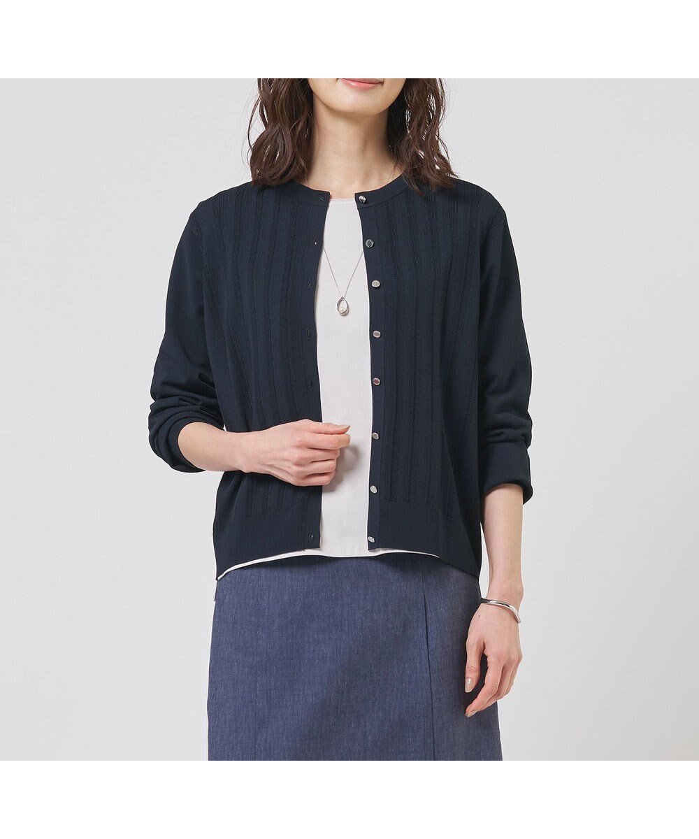 【ジェイ プレス/J.PRESS】のRayon Elite Stretch クルーネック カーディガン インテリア・キッズ・メンズ・レディースファッション・服の通販 founy(ファニー) 　ファッション　Fashion　レディースファッション　Fashion for Women　トップス・カットソー　Cut & Sew Tops　カーディガン・羽織り　Layered Style Cardigans　アンサンブル　Ensemble Set　インナー　Innerwear　エレガント 上品　Elegant　春　Spring　カーディガン　Cardigan, Knitwear　ジャケット　Jacket, Outerwear　ストレッチ　Stretch, Stretchy Fabric　メタル　Metal, Metal Parts　S/S・春夏　SS, Spring/Summer, Warm Season　おすすめ　Recommended / Our Picks　夏　Summer　ビジネス 仕事 通勤　Business / Work / Commuting　ネイビー系|ID: prp329100004869871 ipo3291000000036295024