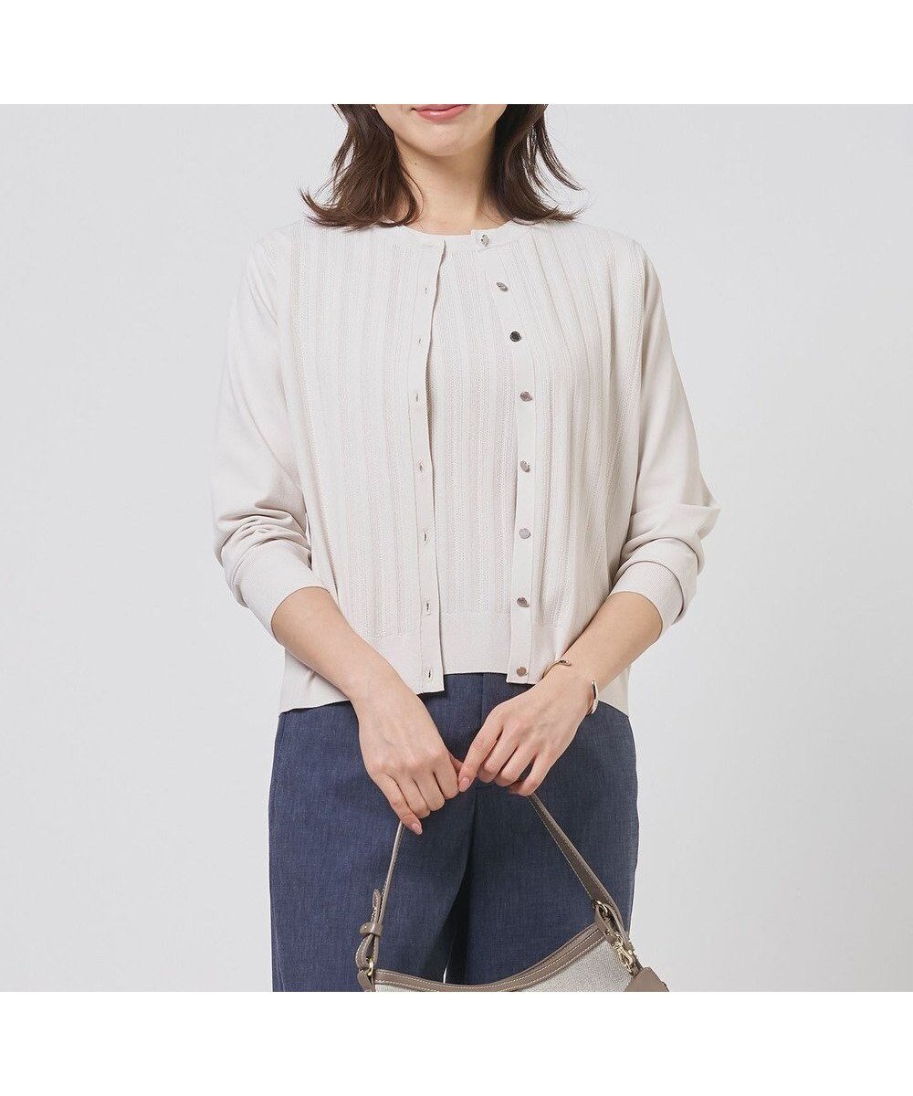 【ジェイ プレス/J.PRESS】のRayon Elite Stretch クルーネック カーディガン インテリア・キッズ・メンズ・レディースファッション・服の通販 founy(ファニー) 　ファッション　Fashion　レディースファッション　Fashion for Women　トップス・カットソー　Cut & Sew Tops　カーディガン・羽織り　Layered Style Cardigans　アンサンブル　Ensemble Set　インナー　Innerwear　エレガント 上品　Elegant　春　Spring　カーディガン　Cardigan, Knitwear　ジャケット　Jacket, Outerwear　ストレッチ　Stretch, Stretchy Fabric　メタル　Metal, Metal Parts　S/S・春夏　SS, Spring/Summer, Warm Season　おすすめ　Recommended / Our Picks　夏　Summer　ビジネス 仕事 通勤　Business / Work / Commuting　ライトベージュ系|ID: prp329100004869871 ipo3291000000036295025
